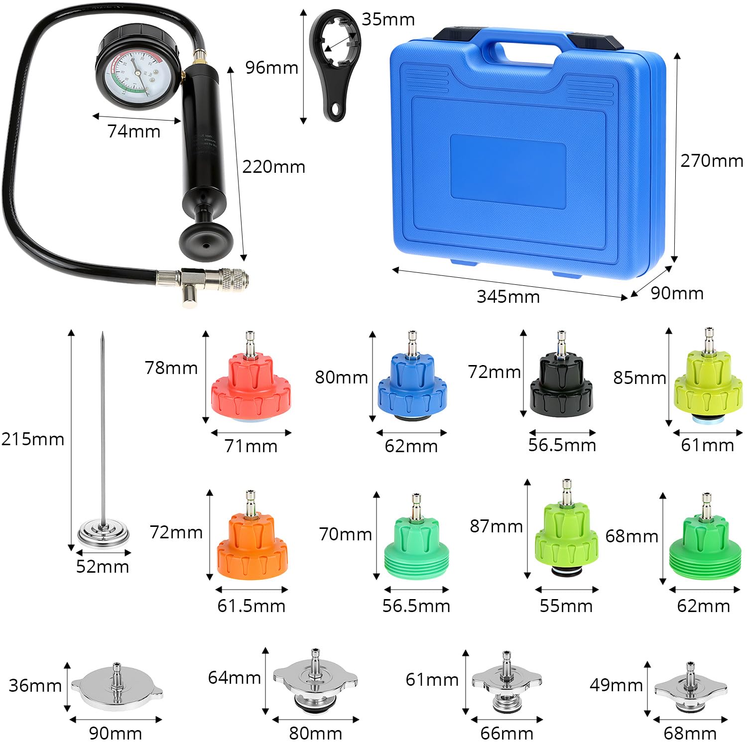 QWORK® Kit Tester Pressione Radiatore Rilevatore Perdite Pompa Sistema di Raffreddamento