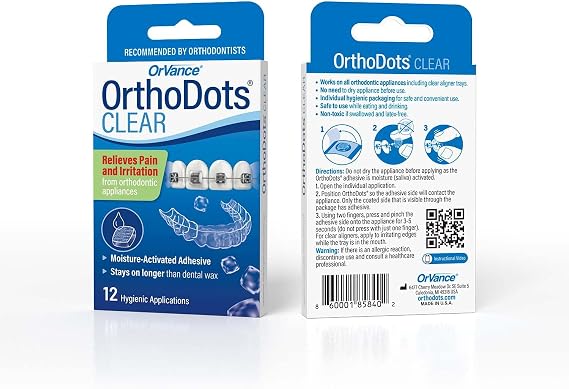 OrthoDots CLEAR 24-Hour Protection | Sticks Better than Dental Wax | Moisture Activated Braces Wax Alternative for Pain Caused by Braces, Clear Aligner Trays, and Other Orthodontic Appliances