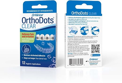 OrthoDots CLEAR 24-Hour Protection | Sticks Better than Dental Wax | Moisture Activated Braces Wax Alternative for Pain Caused by Braces, Clear Aligner Trays, and Other Orthodontic Appliances