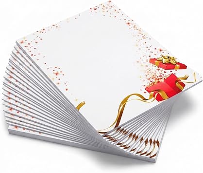 PaperDirect Holiday Celebration Gift Border Paper, Red Present with Gold Ribbon and Confetti Design, 8.5 x 11, Acid-Free, Stationery for Christmas Invitations, Flyers, Cards, 25 Sheets