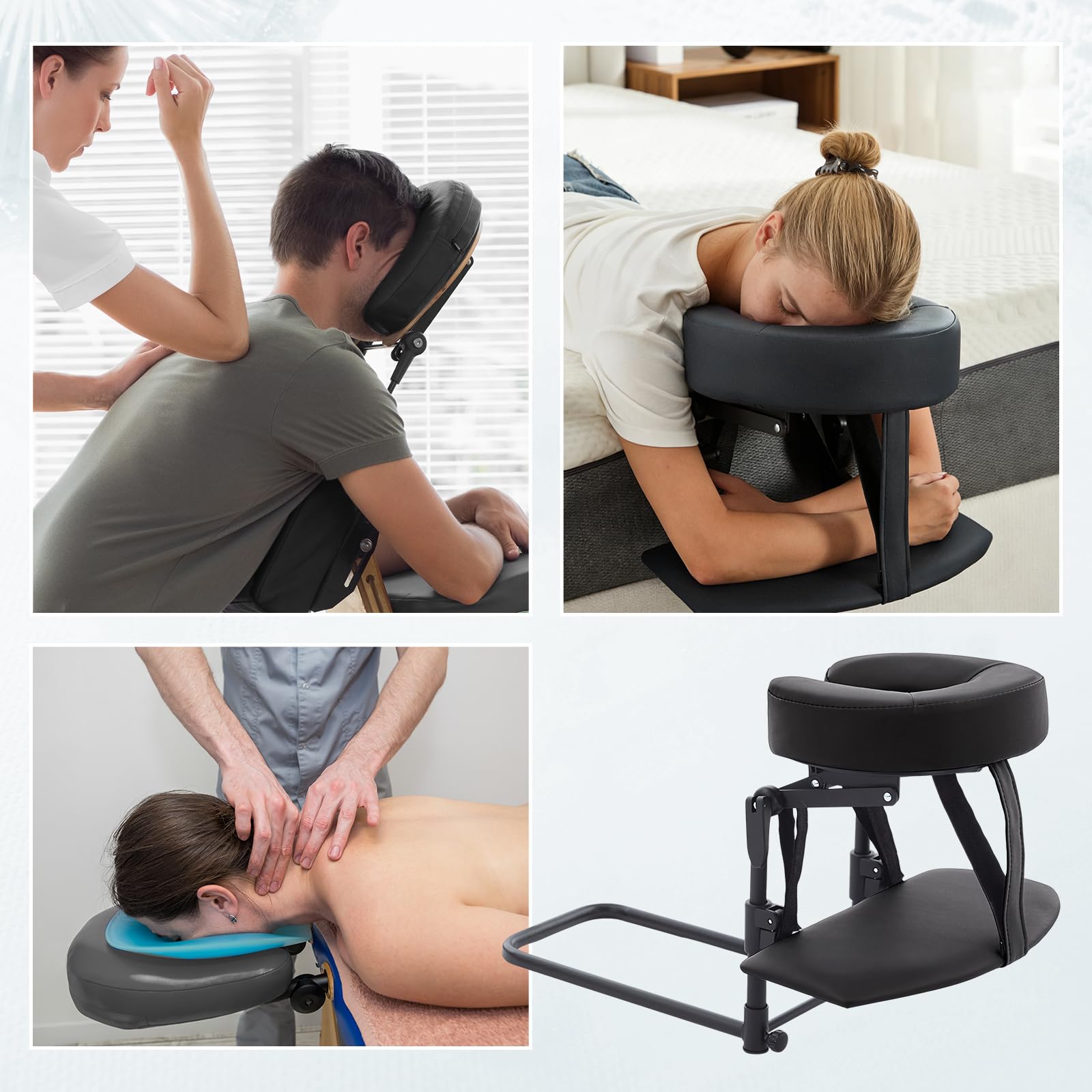 MagiDeal Reposacabezas para Colchón, Kit de Masaje para el Hogar, Almohada de Masaje Boca Abajo Altura Ajustable, Multifunción Cojín de Relajación Facial para Cama de Belleza, SPA, Salón, Negro