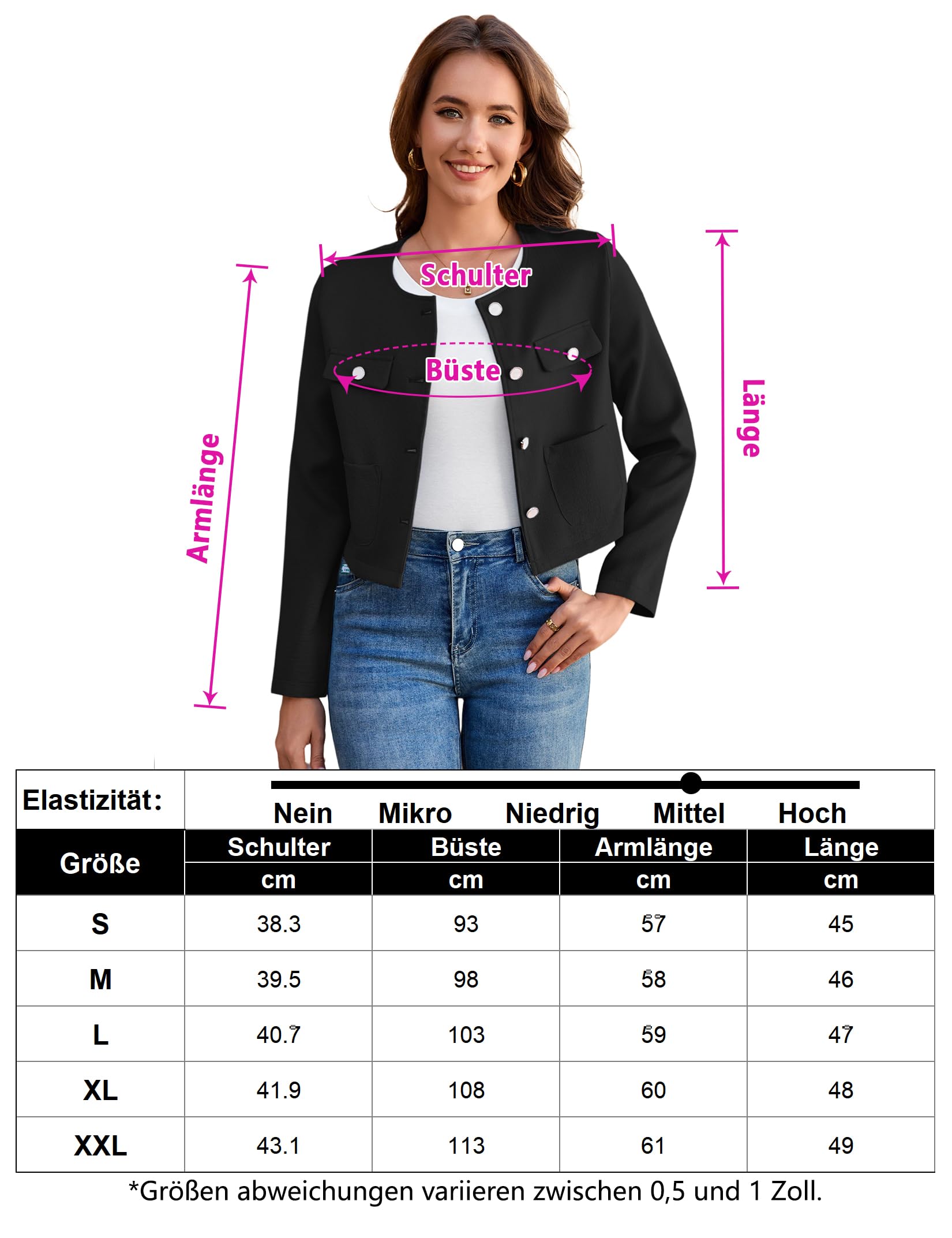 Yesfashion Boléro court à col rond pour femme - Cardigan à manches longues - Boléro festif de mariage pour robe, pantalon