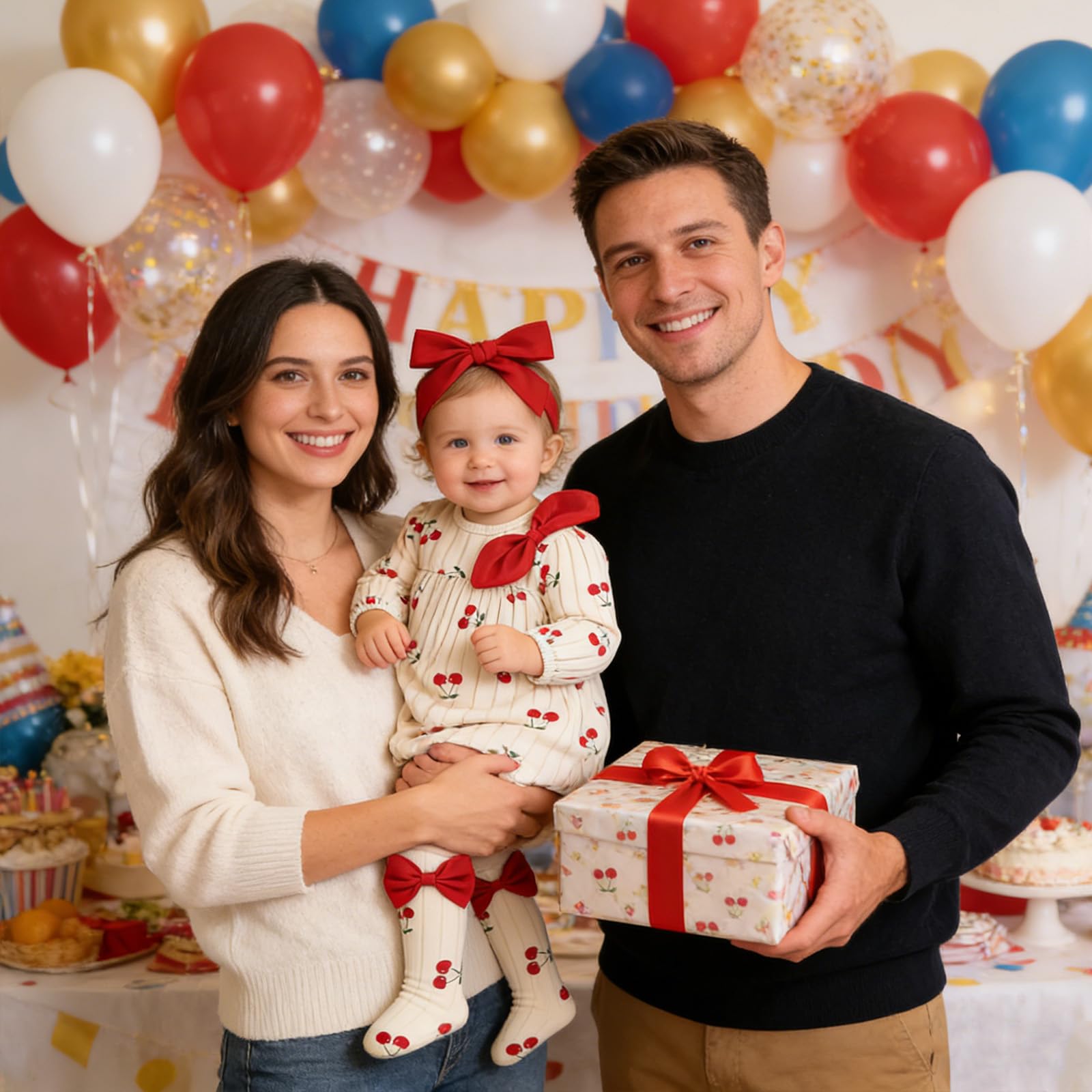 3 Pezzi Vestito per Bambina Neonato Completo a Manica Lunga Fascia per Capelli Fiocco e Calzini Abbigliamento Carino Stampato Neonati da 1 a 12 Mesi