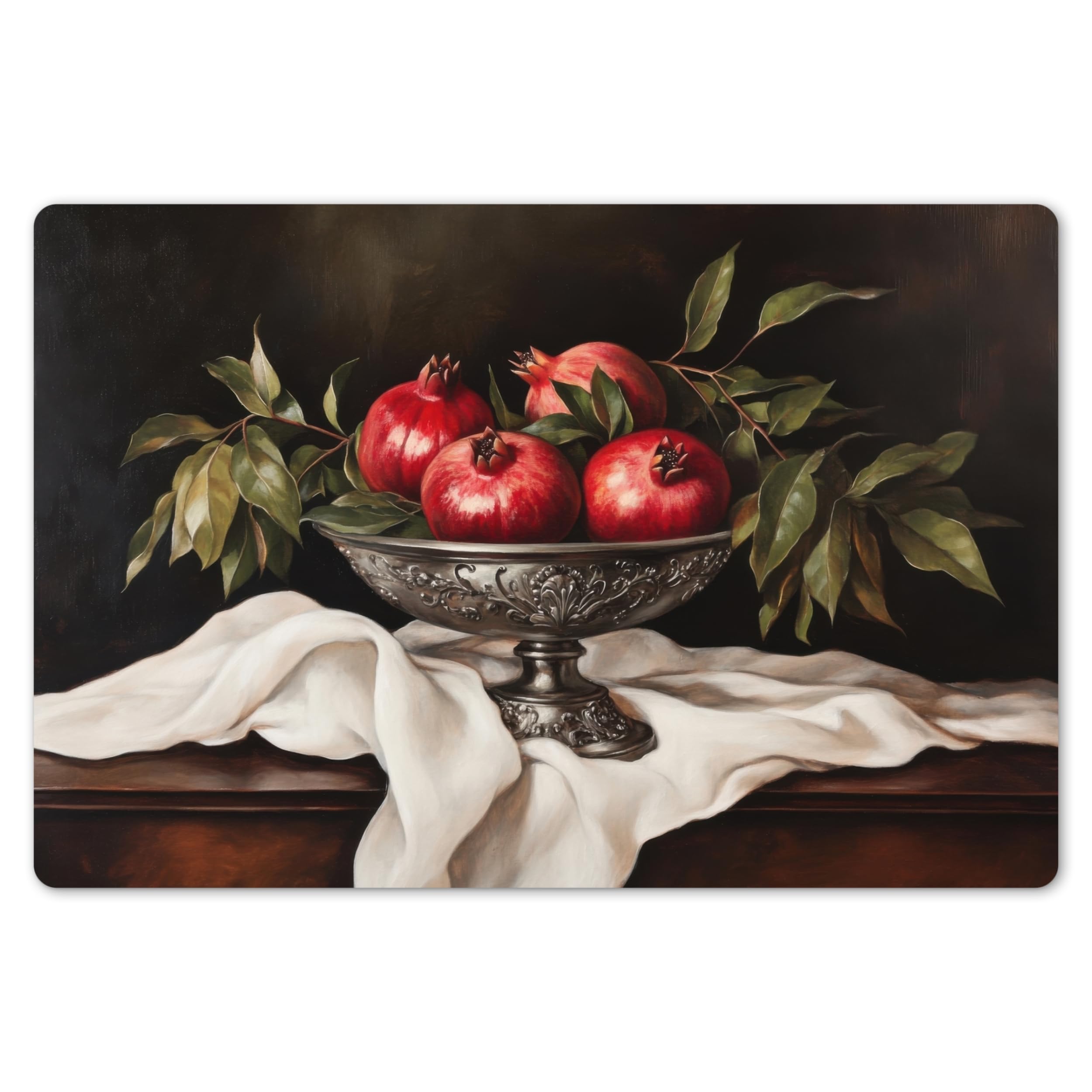 KitchenYeah© Table Mats 18"x12" / 45x30 cm Wipeable Dining Placemats Set Of 6 Anti Slip Large Plastic Vinyl Mat Kitchen Waterproof Pomegranates - Classic - Vintage