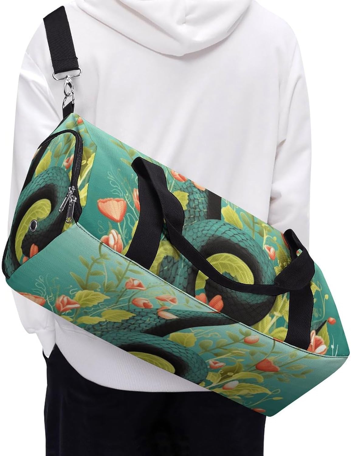 Gym Bag for Men Travel Duffle Bag Snake And Flower Tote Bag Weekender Duffel Bag Weekender Bag for Sports