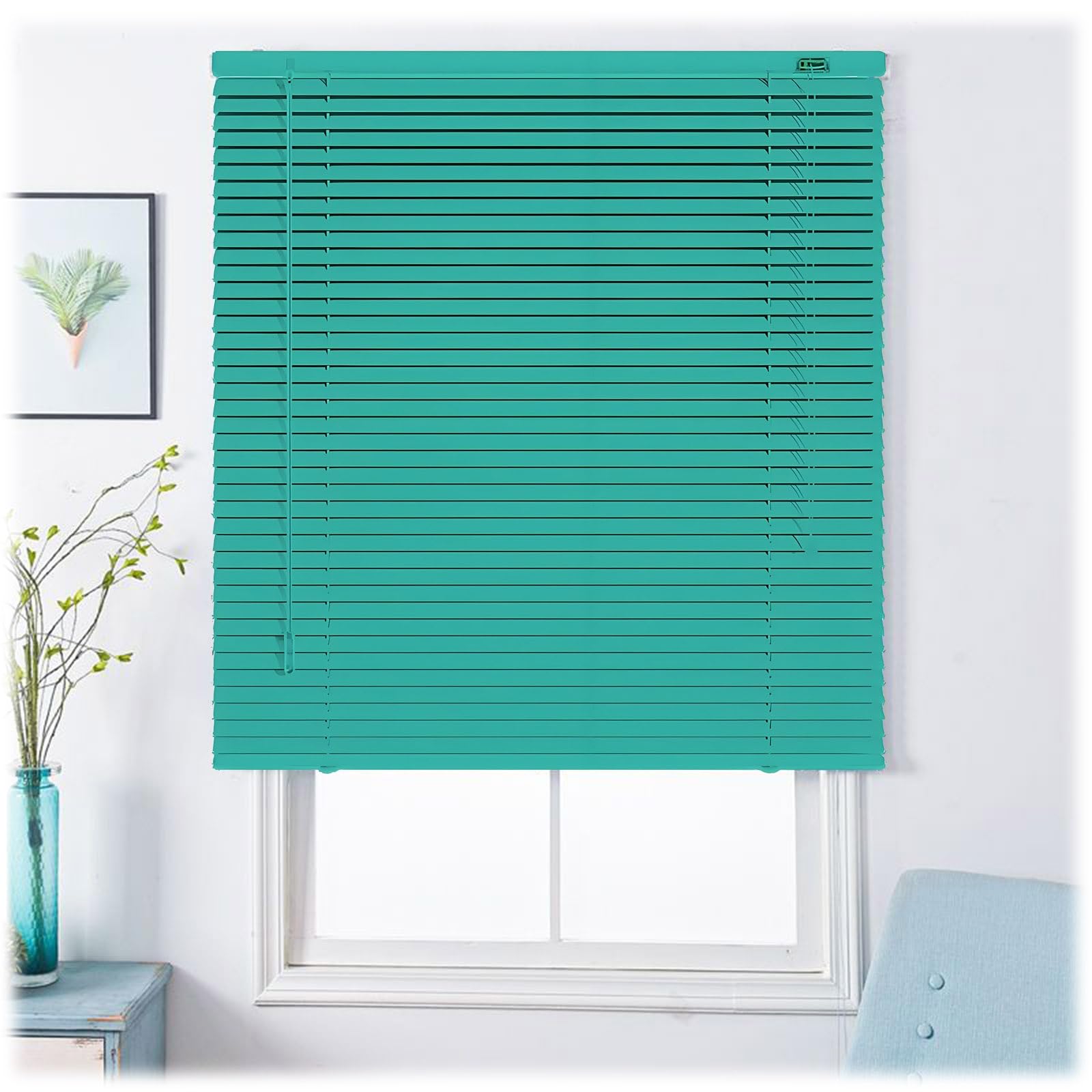 Aluminium Metal Venetian Blinds for Indoor Windows, 25mm Slat Bathroom Privacy Window Shades, Horizontal Blackout Curtains Home Office 40/60/80/90/100/110/120/130/140/150/160cm W(Dark green)