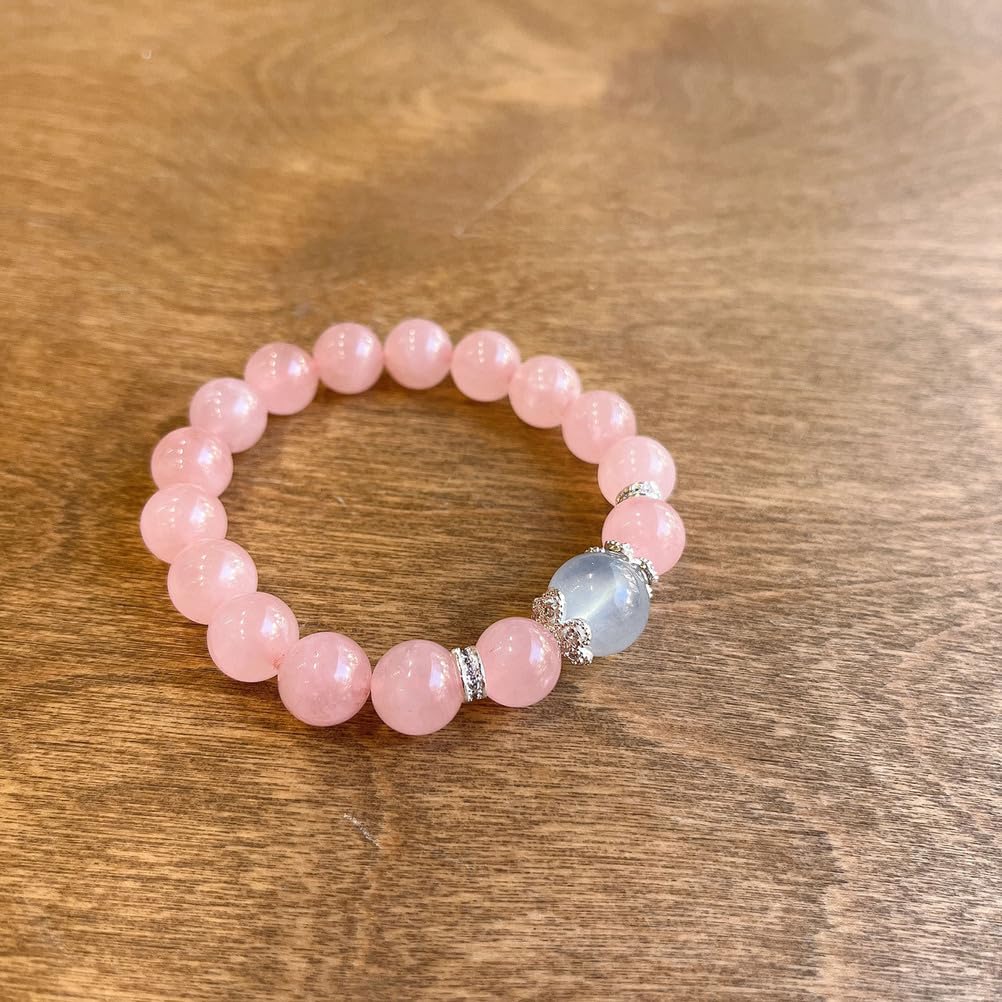 Bracciale Naturale in Cristallo di Quarzo Rosa per la creazione di Gioielli, Braccialetti con Perline Rotonde e Lisce in Pietra da 10 mm, Vera Pietra autentica per la Meditazione