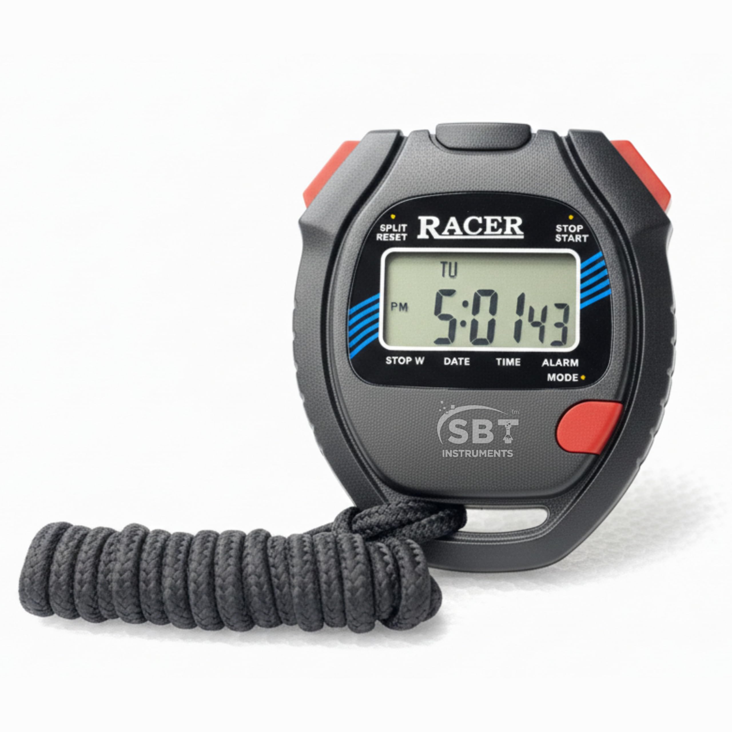 Racer Digital Stopwatch with LCD Display, 1/100s Precision, Black