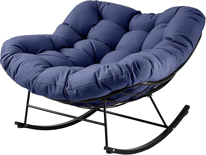 JEAREY Outdoor Papasan Rocking Chair, Oversized Patio Rocker, Comfy Egg Chair for Bedroom, Living Room, Garden, Porch, Lawn, Grey