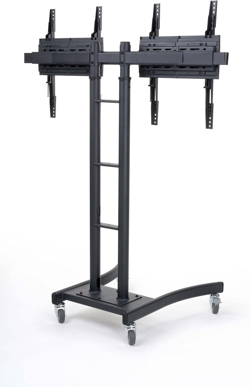Floor Stand for TVs, Dual Monitor Mount with Side-by-Side Brackets, Fits Most 24" to 70" LCD Monitors, 50" to 90" Height-Adjustable TV Rack with Locking Casters - Black