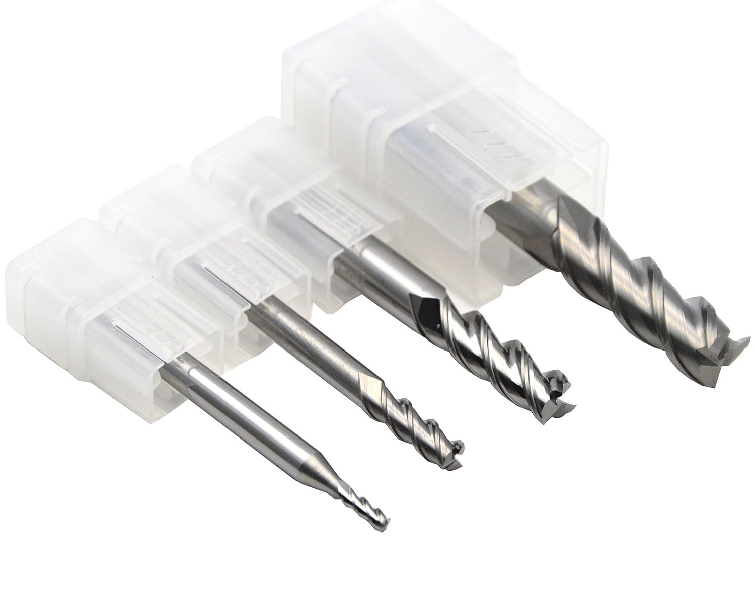 Wokesi 2 3 4 6mm Cutting Dia,Pack of 4,Square End Mill For Aluminium Copper Alloys,Std Length,HRC55,3Flutes,Uncoated (Bright),Solid Carbide,CNC Lathe Router Bits Cutter Milling Tools (2/3/4/6mm HRC55)