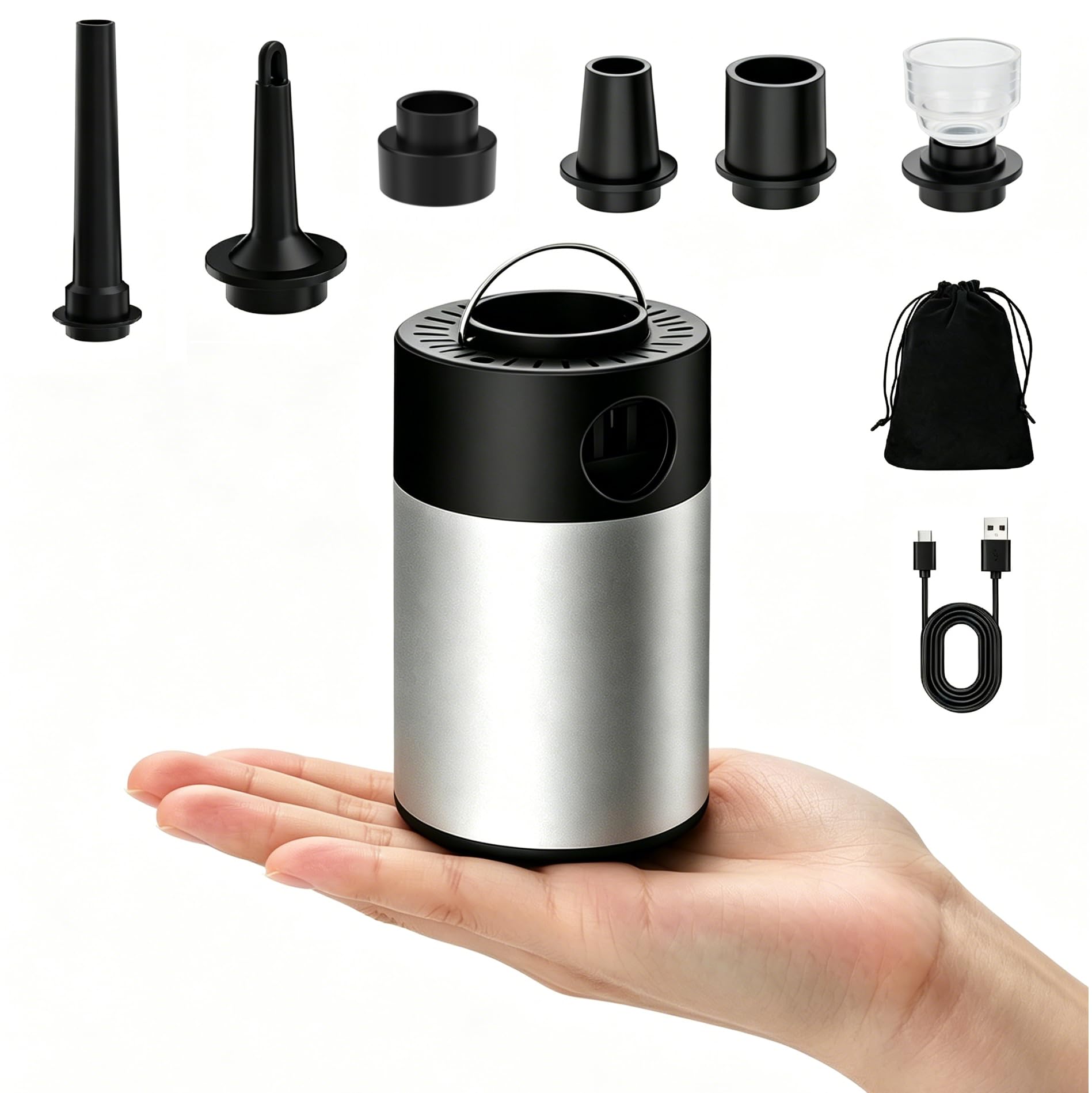 Philorn Portable Air Pump for Inflatables – 5200mAh Rechargeable Battery, 5-6 kPa Inflation/Deflation Electric Pump with 6 Air Nozzles, Suitable for Camping, Pool and Home