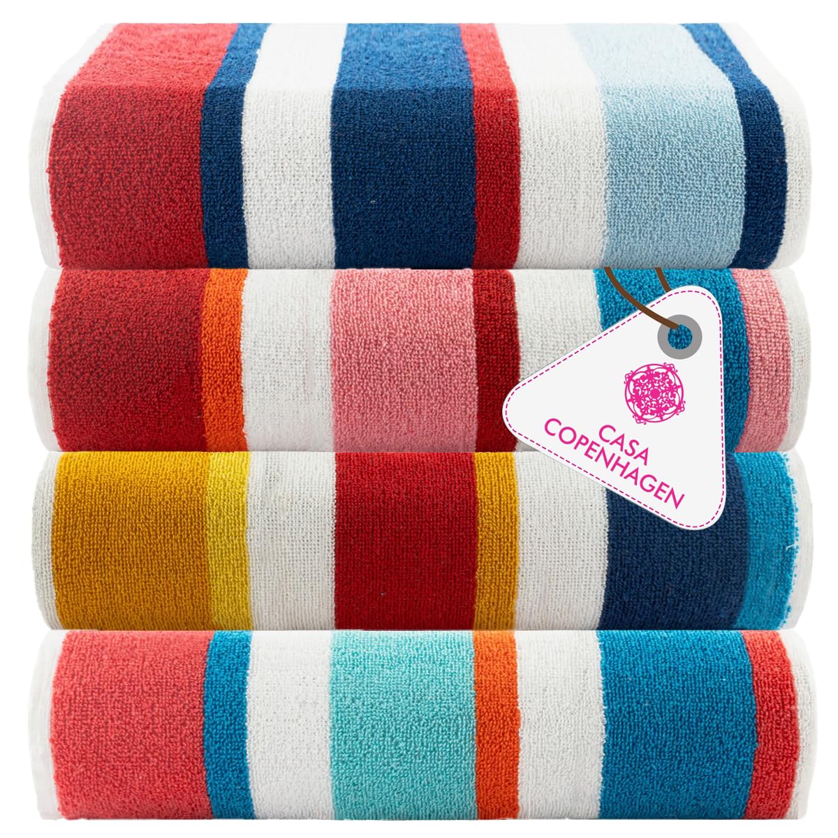 Casa Copenhagen Kit Cadeau 4 Serviettes Plage Coton 75x150cm,Multicolor | Bora Bora: 100 % algodón egipcio puro para playa, piscina y ducha (set de regalo para mujer y hombre)