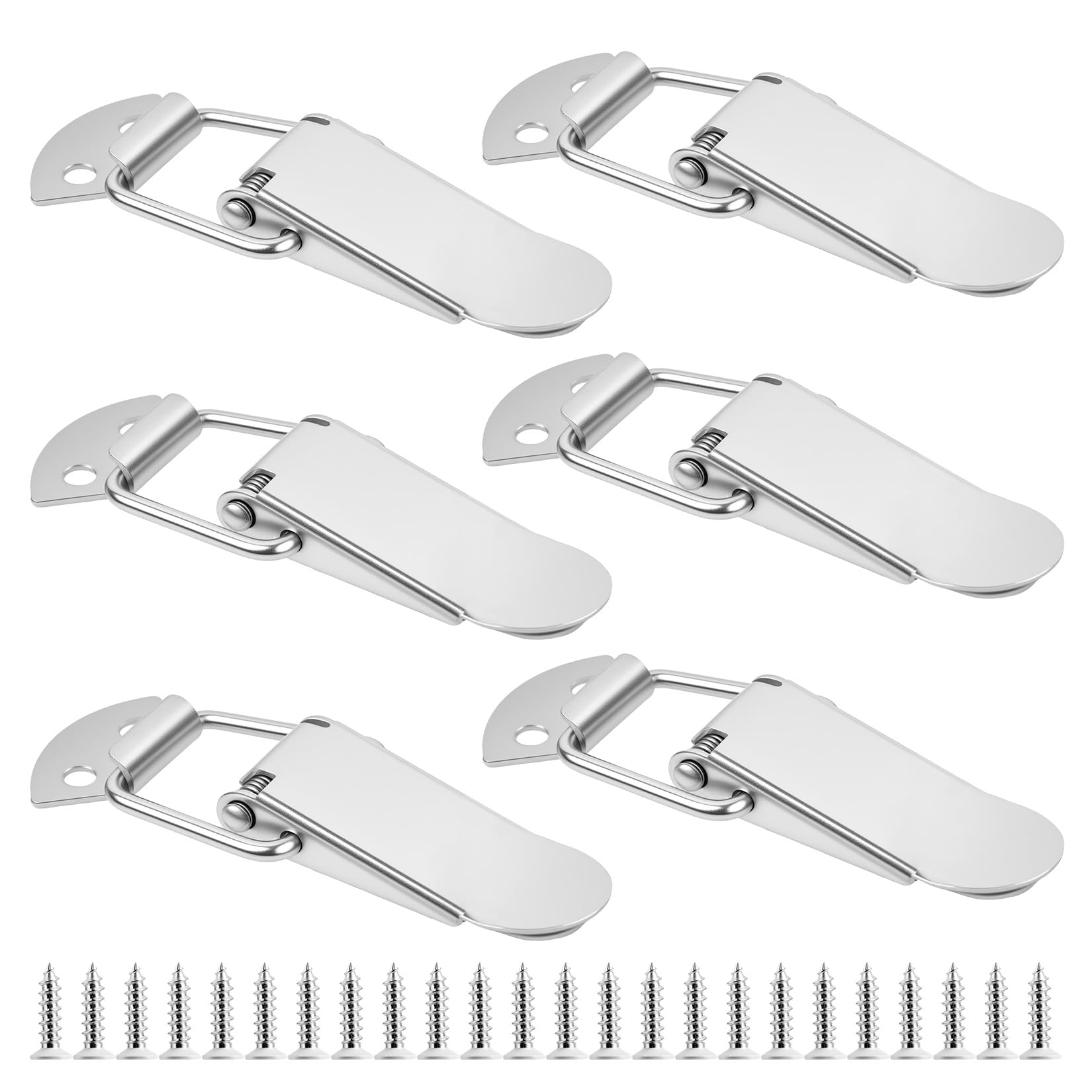 Chiusura a leva a sei pezzi, chiusura a molla in acciaio inox, chiusura a gancio per cassetta degli attrezzi, adatta per porte, finestre e armadi, chiusura a leva a molla, argento.