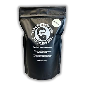 Bearded Butchers Dark Roast Ground Coffee 12oz Dark Roast Blend of Costa Rican, Guatemalan & Ethiopian Beans Smooth, Rich Flavor with Hints of Dried Fruit & Spice