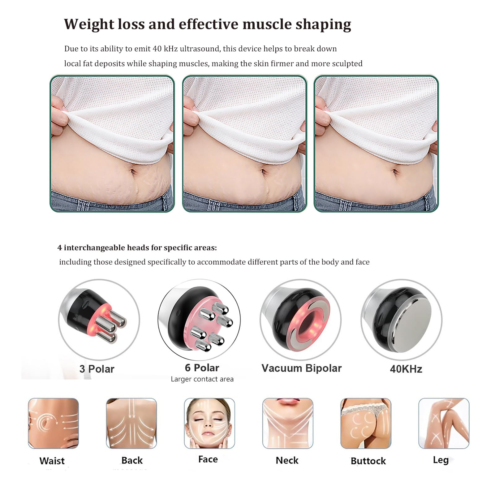 4 in 1 Radiofrequenz Gerät Gesicht, 40K Ultraschall Kavitation Radiofrequenz Gerät, Elektrische Cellulite-Massagegeräte, Zur Face Lifting und Gewichtsabnahme