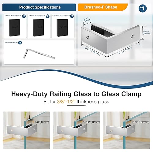 Miniatura 2 de Barandilla de grado marino de pared a vidrio, soporte de acero inoxidable 316 para vidrio, soporte de clip de vidrio con acabado satinado para valla