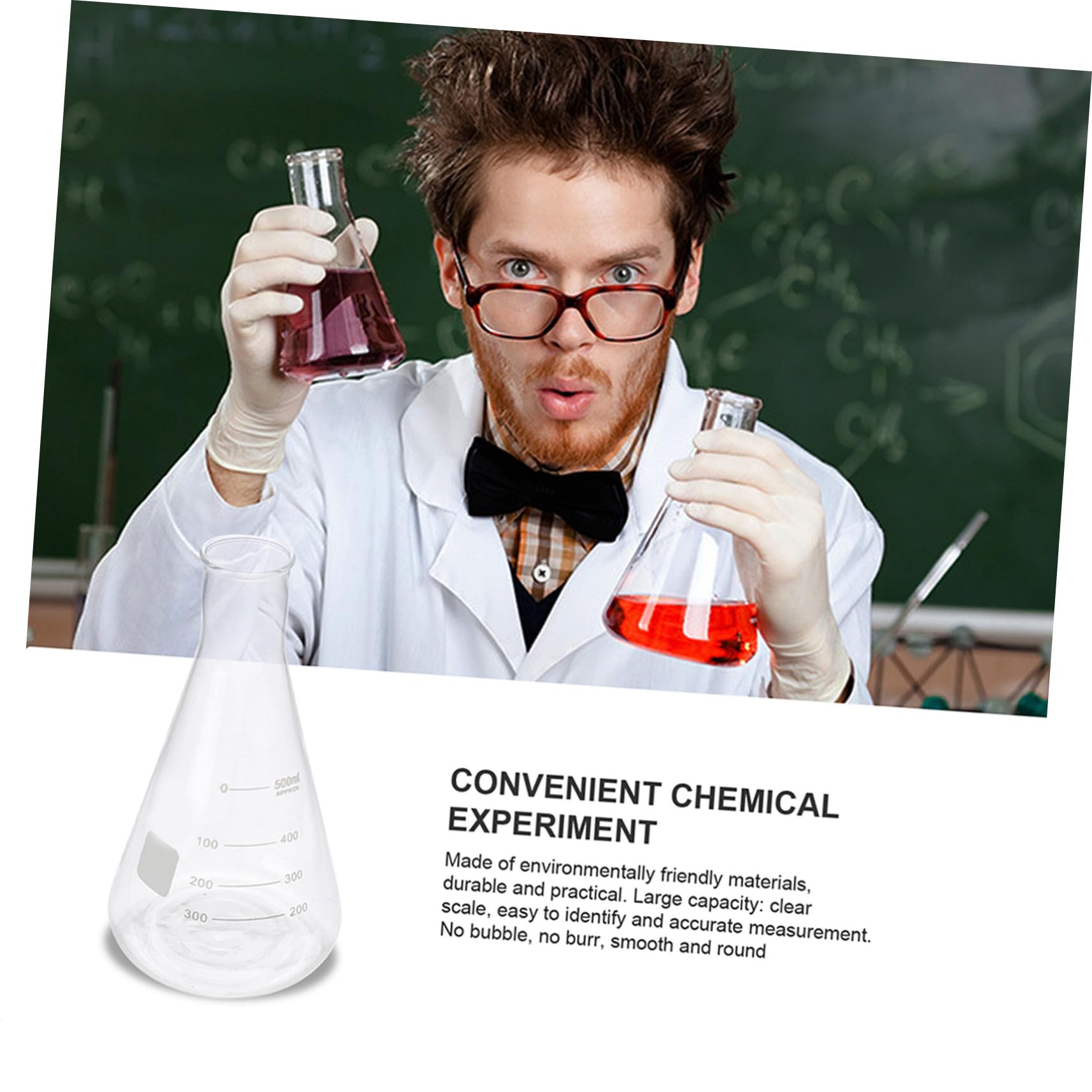 GLEAVI Juego de 4 Matraces Erlenmeyer de Vidrio de Borosilicato Forma Cónica y Fondo Plano, Espesados para Experimentos Escolares y Uso en Laboratorio Químico