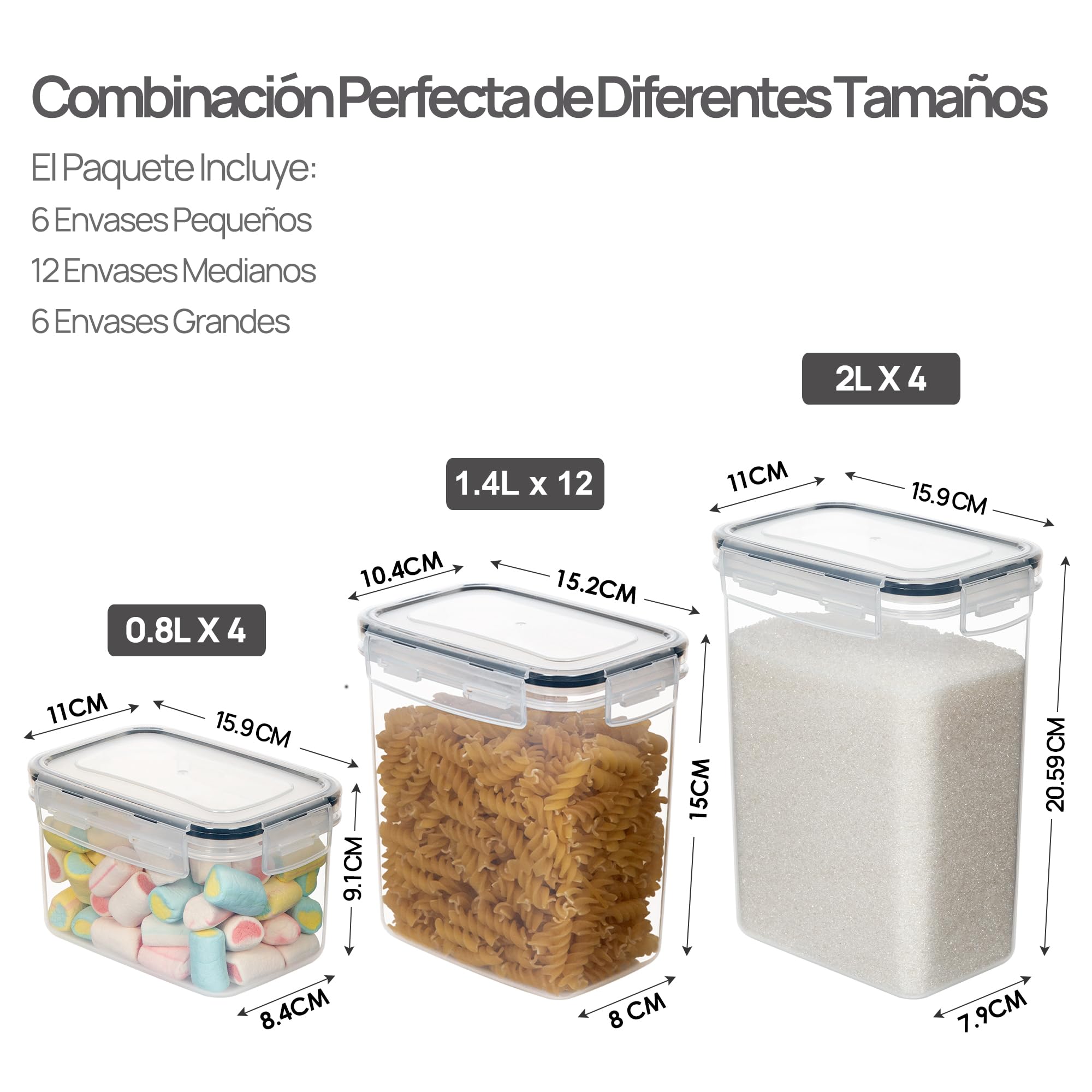 Vtopmart Botes Cocina Almacenaje Juego de 24 Piezas,Recipientes Herméticos para Alimentos con Tapa Sin BPA, Contenitori Pasta di Cereali, Muesli, Farina, Zucchero