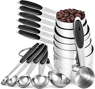 Measuring Cups and Spoons Set: U-Taste 18/8 Stainless Steel 12 Pieces Metal Stacking Kitchen Baking Cooking Food Measure S...