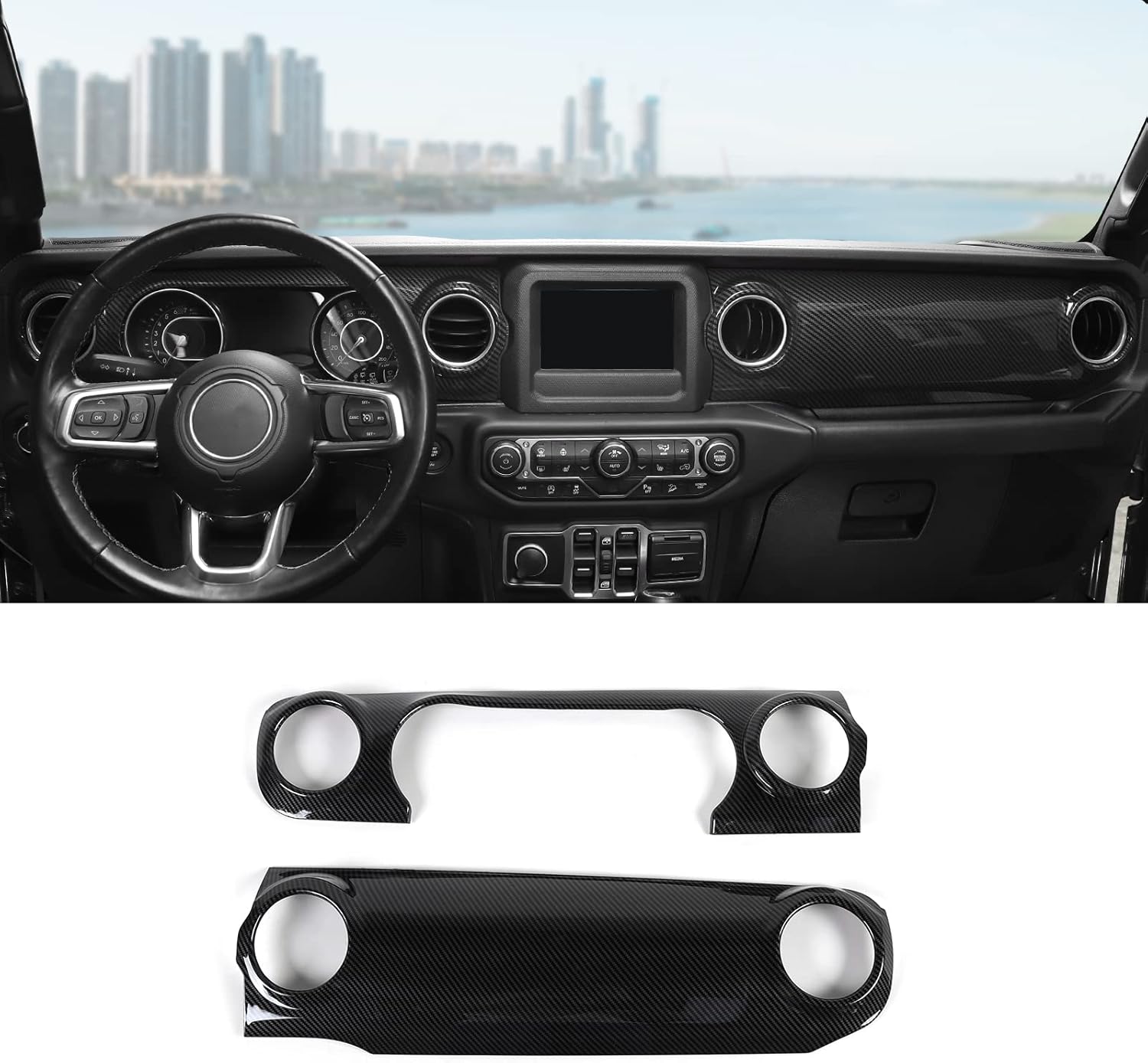 Carboon Fiber Dashboard Decorative Panel Cover, Center Console Trim Cover Kit for 2018-2023 Jeep Wrangler JL JLU & Jeep Gladiator JT Carbon Fiber
