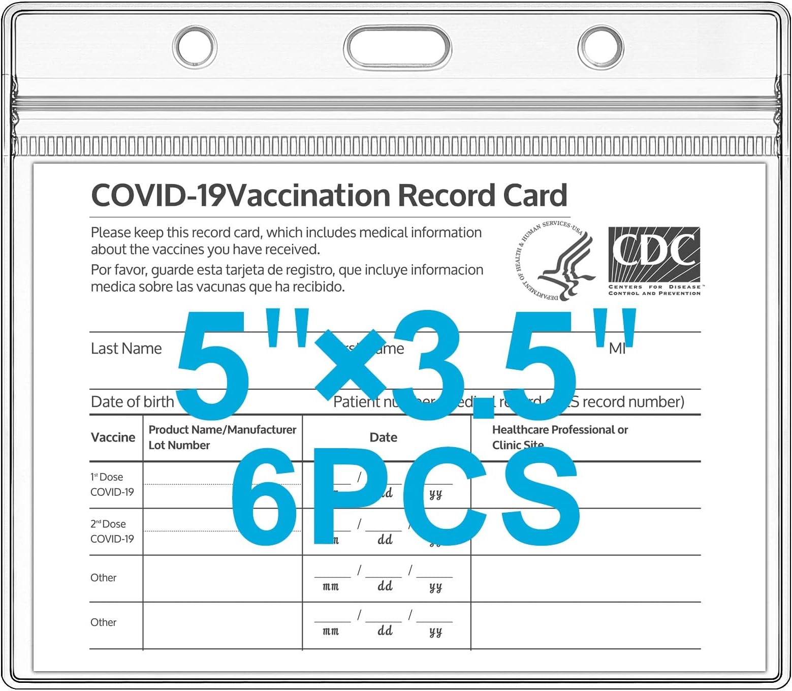 Vaccination Card Protectors for 5"3.5" Card, 6pack