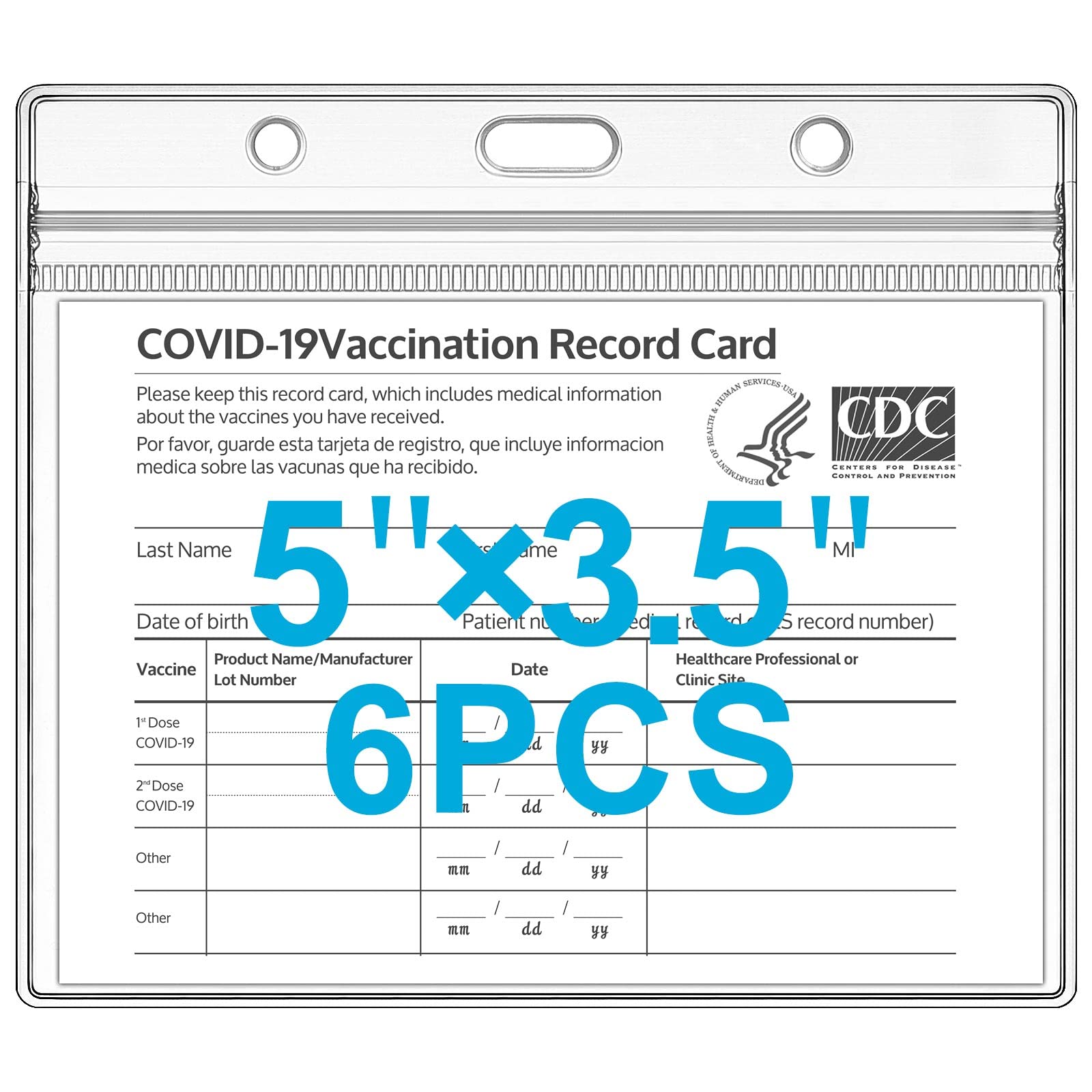 Vaccination Card Protectors for 5"*3.5" Card, 6pack
