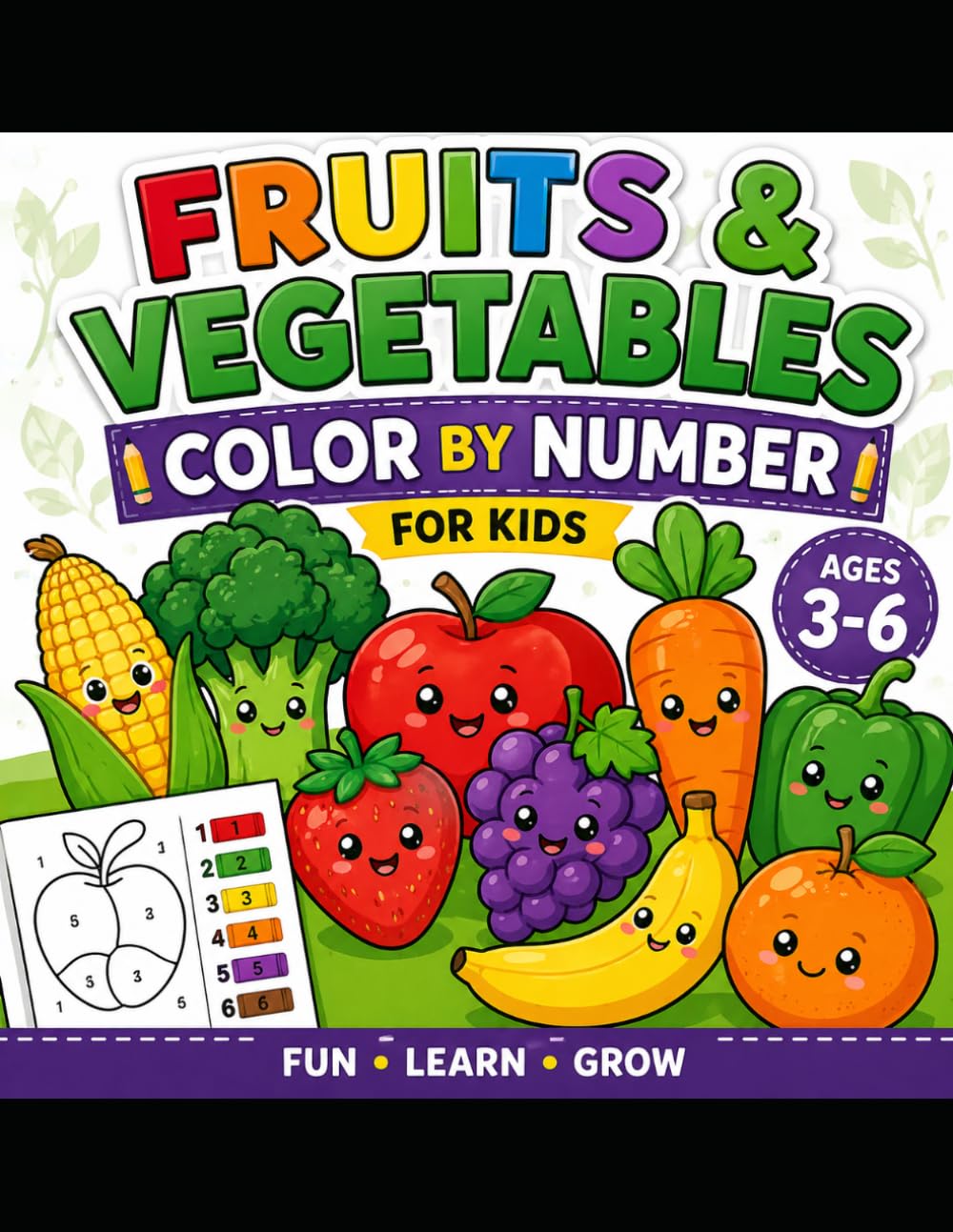 Fruits and Vegetables Color by Number for Kids Ages 3-6