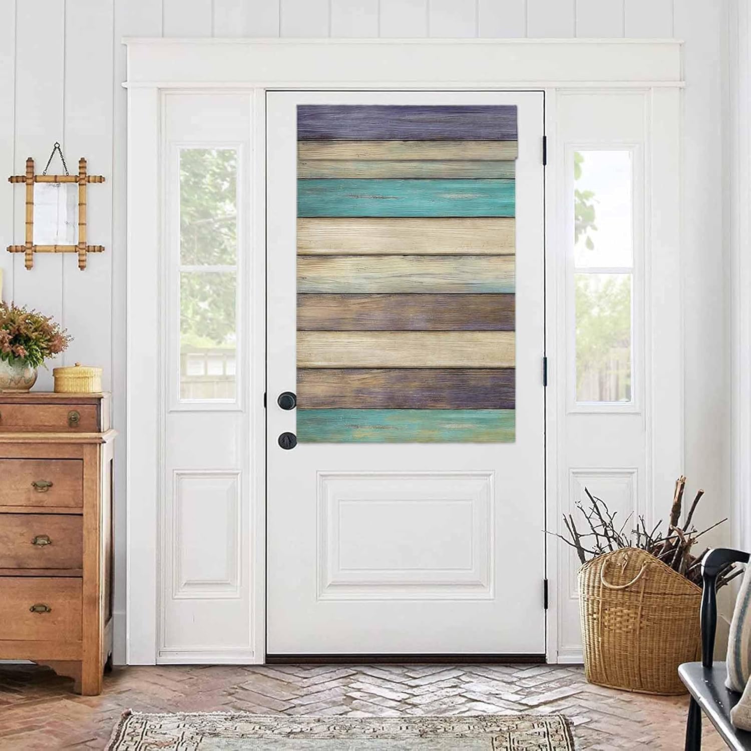 BEMIGO Rustic Wood Farm Door Window Curtains, Privacy Thermal Insulated Tie Up Shades, Country Small Window Curtains 26 x 42 inch
