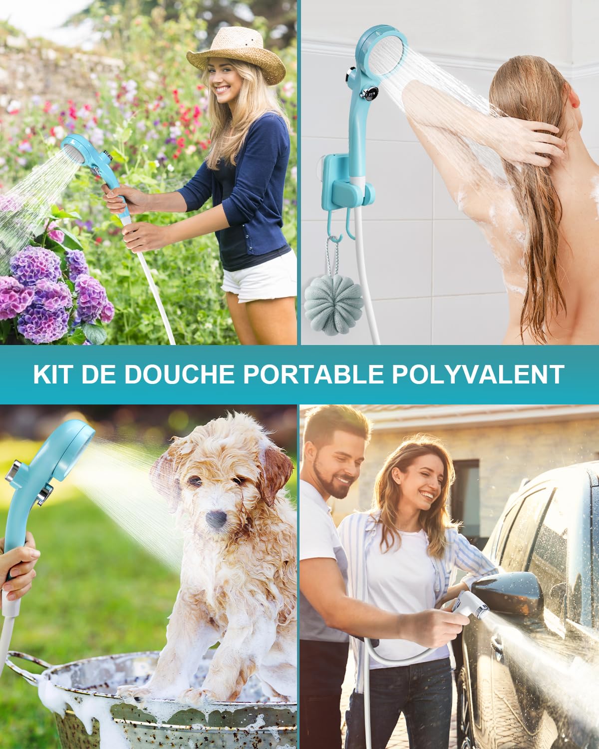 AUTOPkio Douche Camping Portable, Douche Extérieure Améliorée avec Batterie Rechargeable 4500mAh & Pompe IPX7 Imperméable pour Plage, Randonnée, Lavage de Voiture