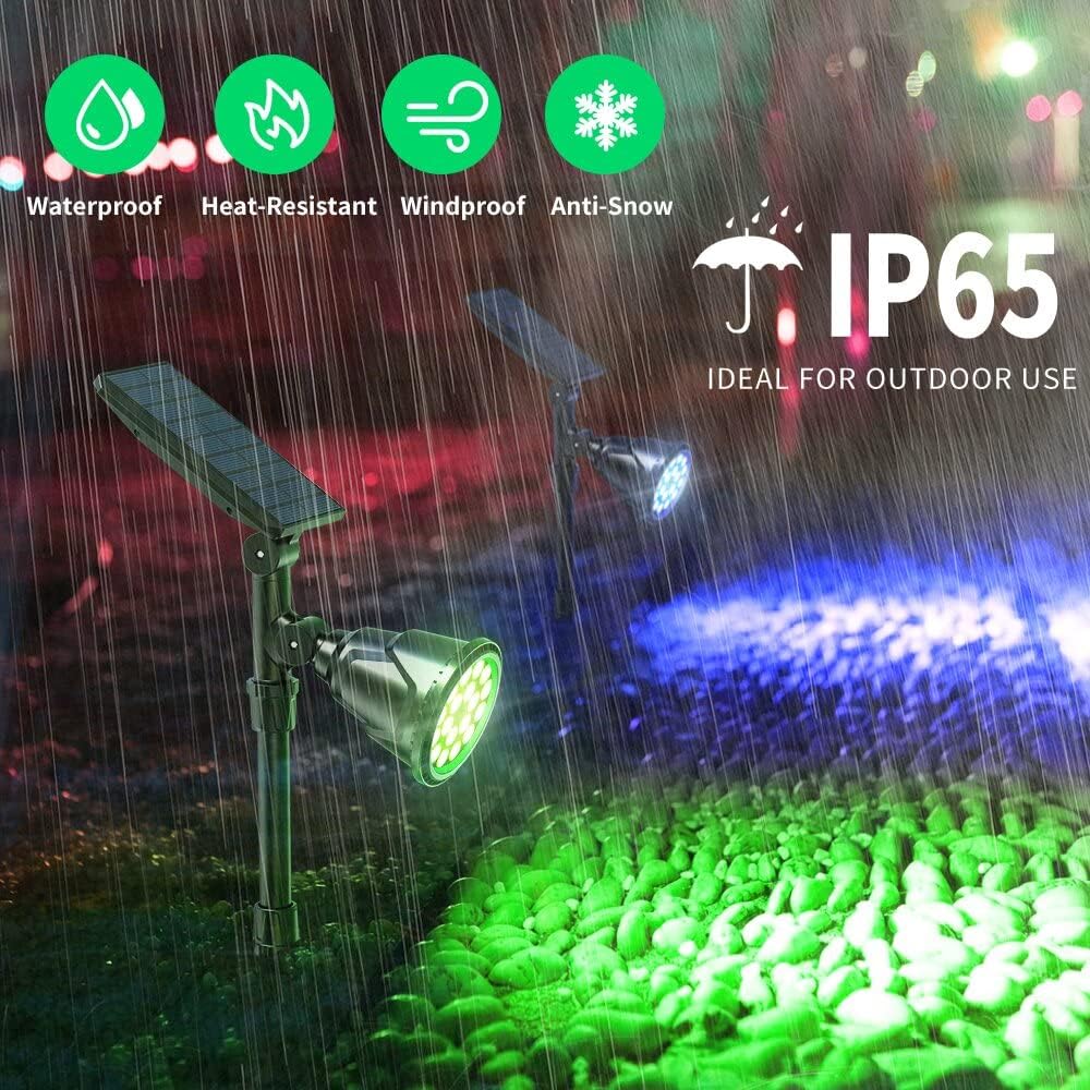 DBF Multicolor Solar Lights Outdoor, Upgraded 18 LED Waterproof Solar Landscape Spotlights Color Changing Auto/Lock Garden Decorative Lighting Color Solar Lights for Yard Patio Trees, Pack of 4