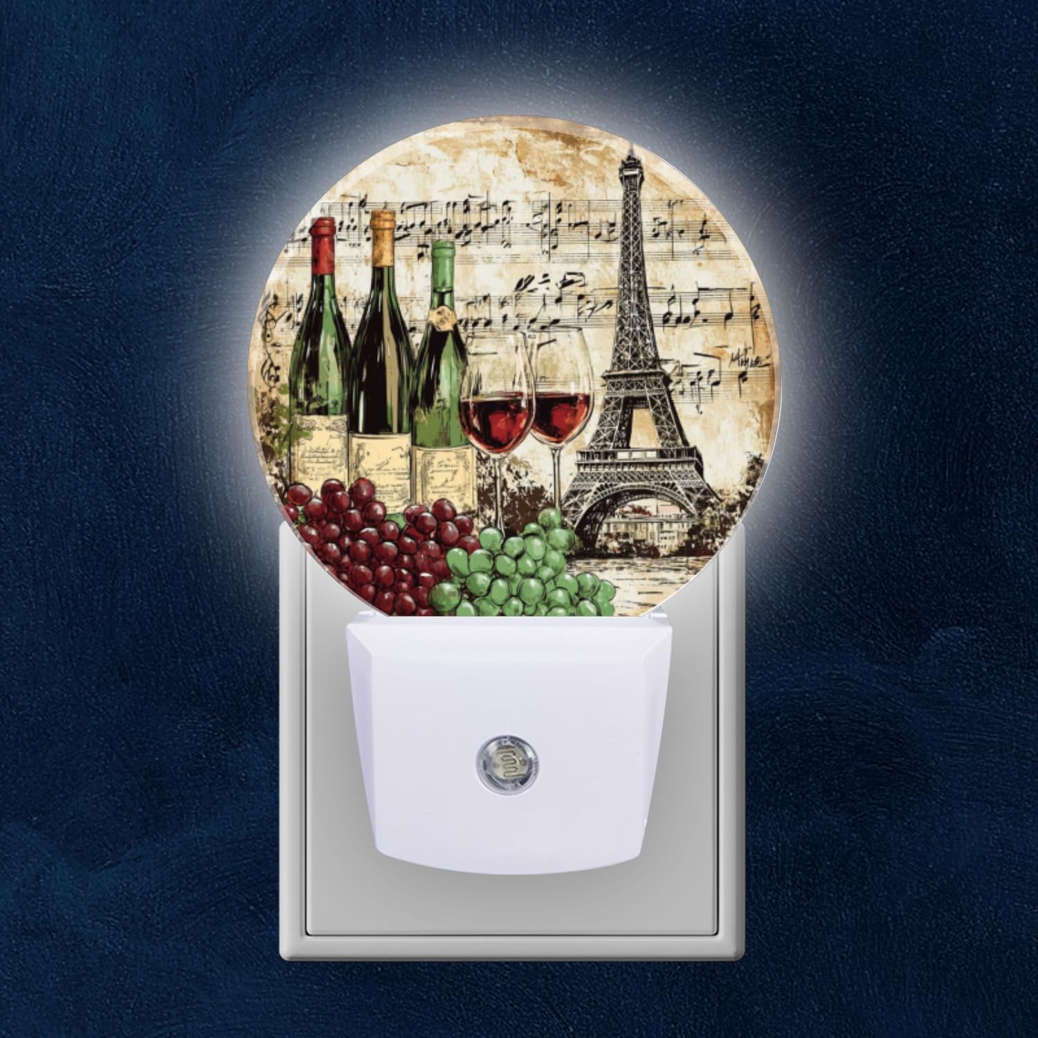 Mearafois Round LED Night Lights Lamp with Dusk to Dawn Sensor Eiffel Tower with Bottles of Wine Night