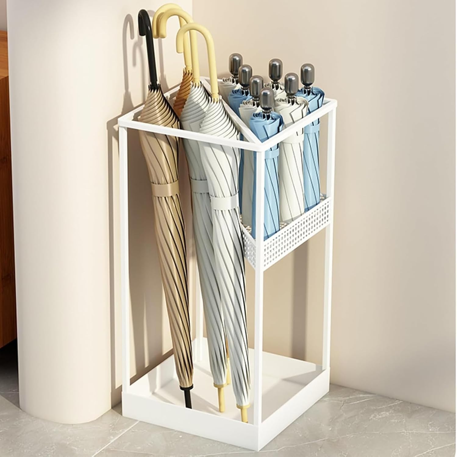 Large Capacity Metal Umbrella Holder at The Entrance Commercial Square Umbrellas Stand Rack Modern Indoor Entryway Umbrella Stand Racks Commercial Umbrellas Barrel