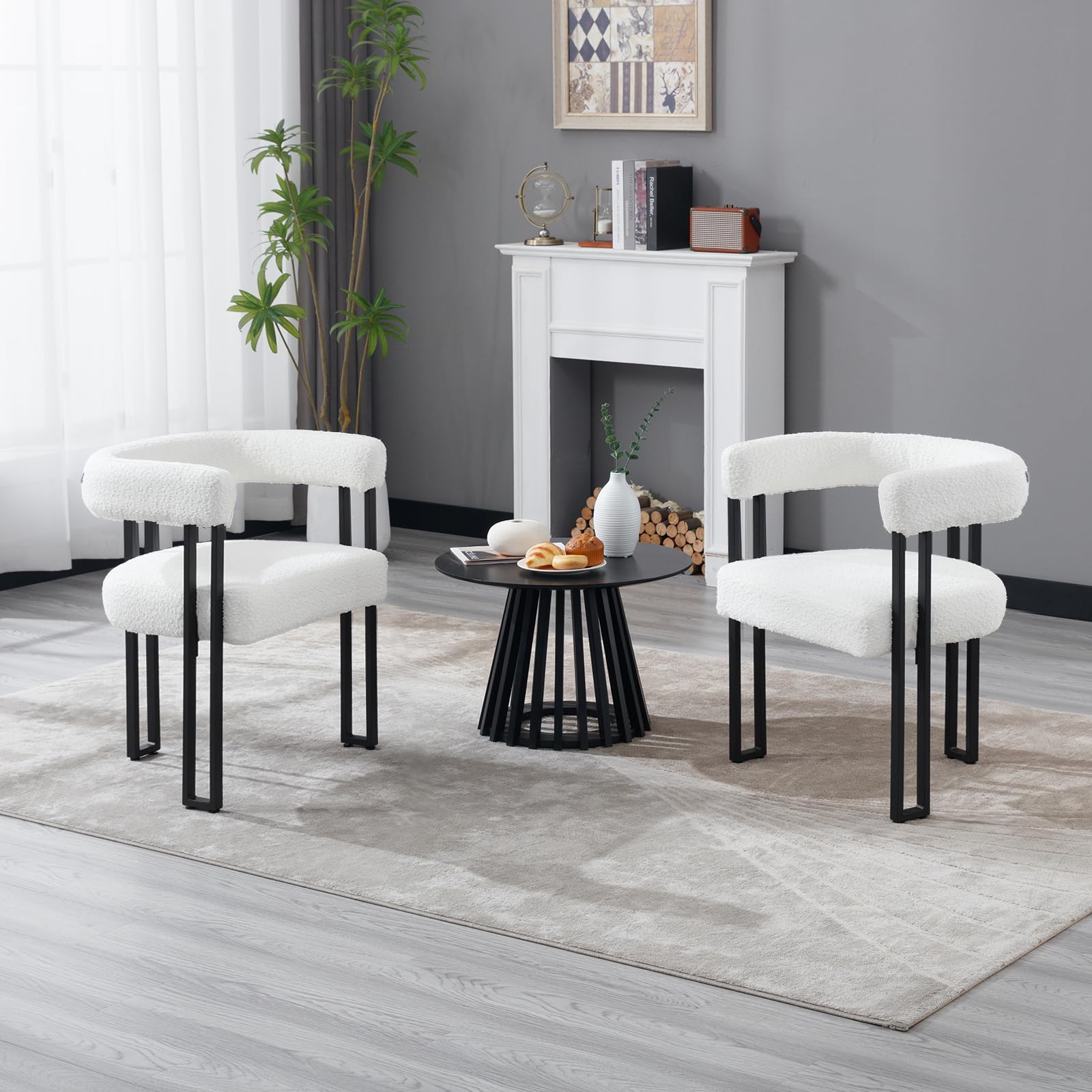 WOLTU 4 x krzesła do jadalni, krzesła z podłokietnikami, designerskie krzesło kuchenne, krzesło do jadalni, salonu, sypialni, z metalu szenilowego, kremowe EZS25cm-4