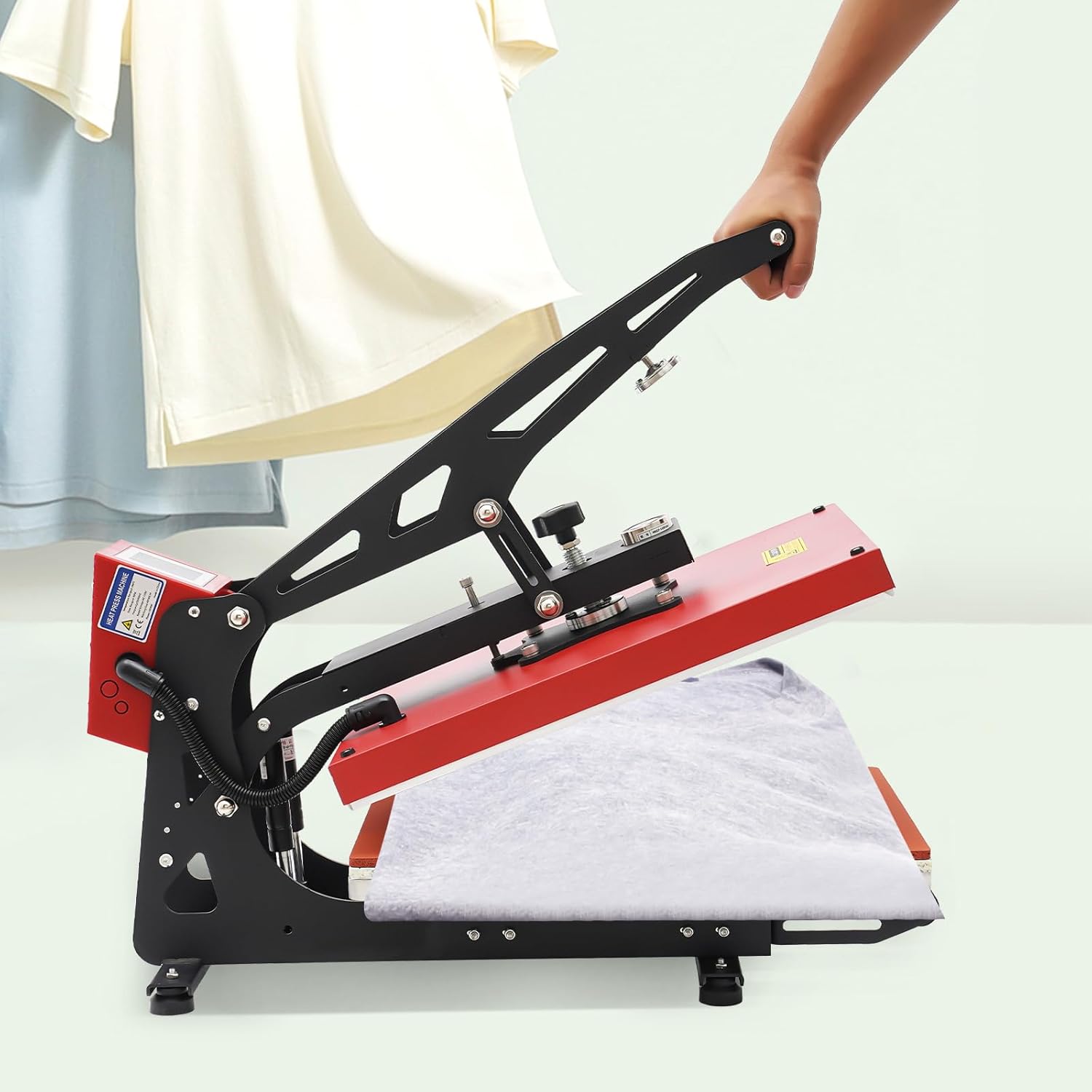 16X20 Heat Press Machine for T Shirts 1800W Sublimation Heat Transfer Machine Magnetic Semi-Automatic Hot Stamping Heavy Duty Shirt Press Machine for Clothes Pillows Hats Auto Open Clamshell (Red)