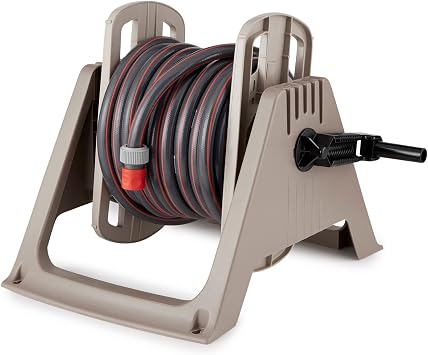 Suncast 100 ft. Tote or Wall Mount Resin Garden Hose Reel with Lid, Taupe