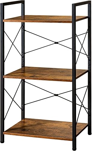 HCHQHS Estantería pequeña, estantería industrial ajustable de 3 niveles, estantería abierta rústica, estanterías horizontales de madera y metal