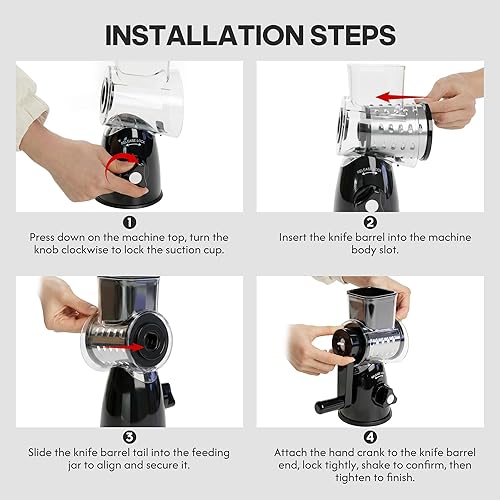 Miniatura 3 de JIUMEXES - Rallador giratorio de queso con manivela de mano con cuchillas 3 en 1, rallado rápido, seguro y sin esfuerzo, perfecto para queso,