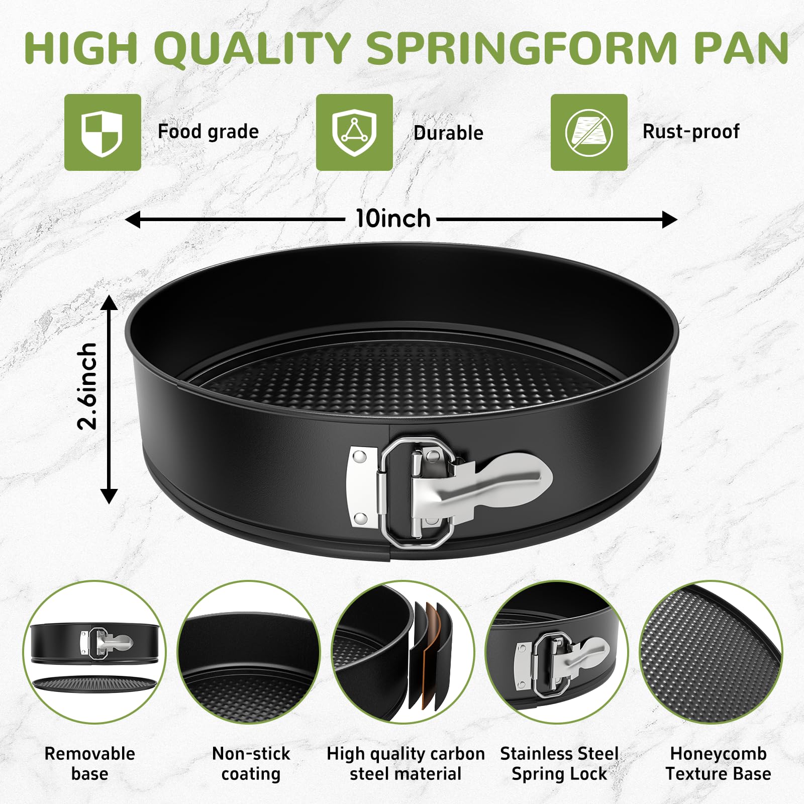 ZeroPone Molde desmontable de 10 pulgadas, molde antiadherente para tartas de queso, molde redondo para tartas, moldes para tartas de queso con parte inferior extraíble, bandeja profunda para hornear,