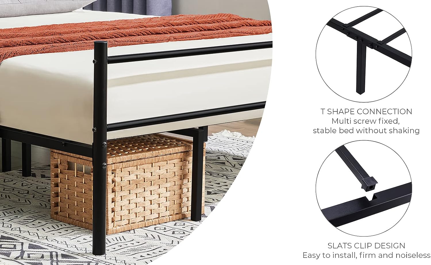GreenForest Queen Bed Frame with Headboards Heavy Duty 14 Support Legs Platform Bed Frame Mattress Foundation Box Spring Replacement,Black