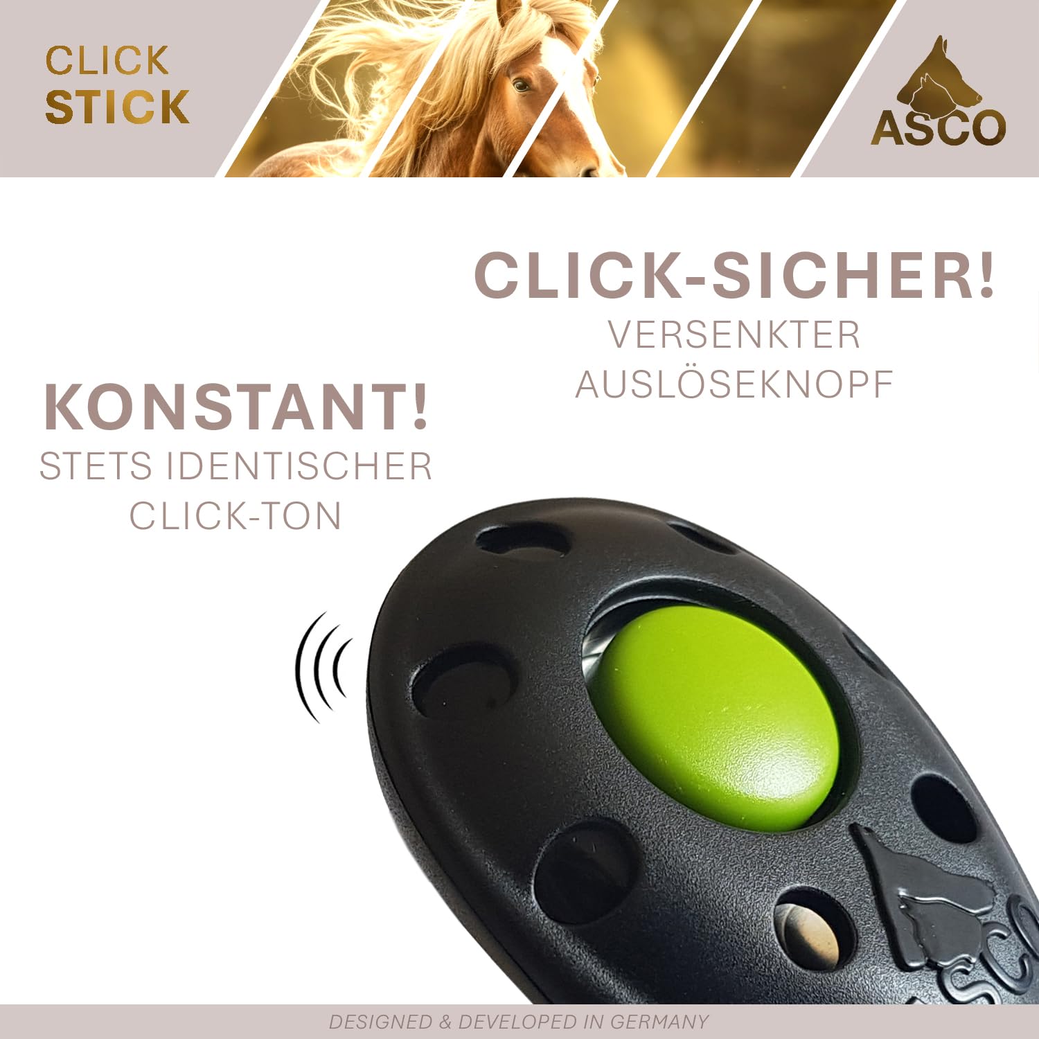 ASCO ClickStick®, Target Stick avec cliquet de qualité supérieur Amovible, Cible télescopique pour Chiens, Chats, Cheval cliquet de Dressage, Noir AC01TCS
