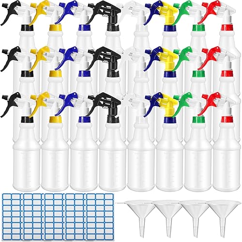 Miniatura 12 de Zubebe Paquete de 24 botellas rociadoras de plástico de 32 onzas a granel, botellas de spray vacías a prueba de fugas resistentes para suministros