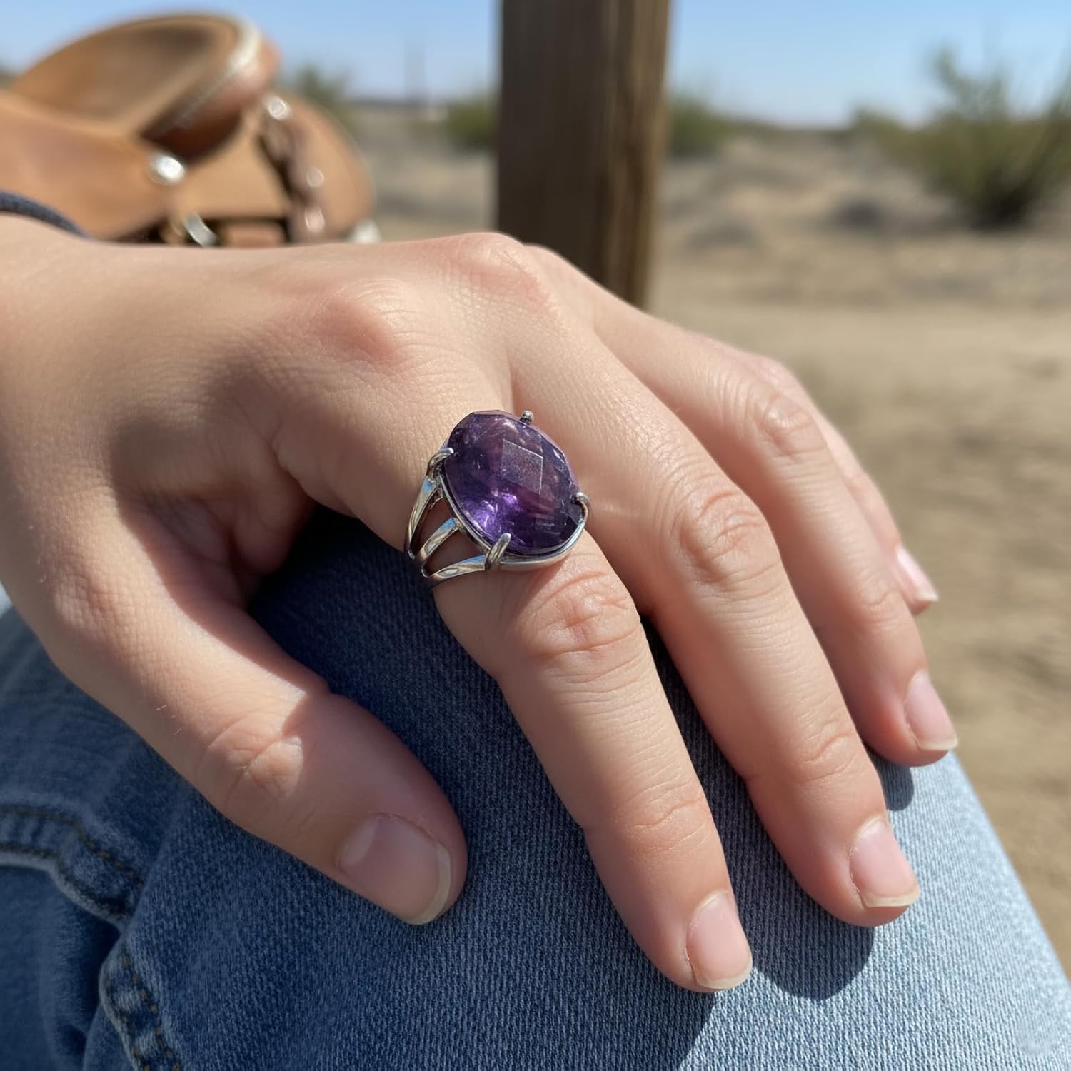 Amethyst Rings, Natural Oval Shape Gemstone Birthstone Rings Spiritual Jewelry, Healing Reiki Purple Crystal Rings for Women - Image 2