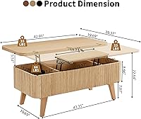Vista 2 de Mesa de centro 3 en 1 con tapa elevable, mesas de centro convertibles acanaladas que se convierten en mesas de comedor, moderna mesa central de 3