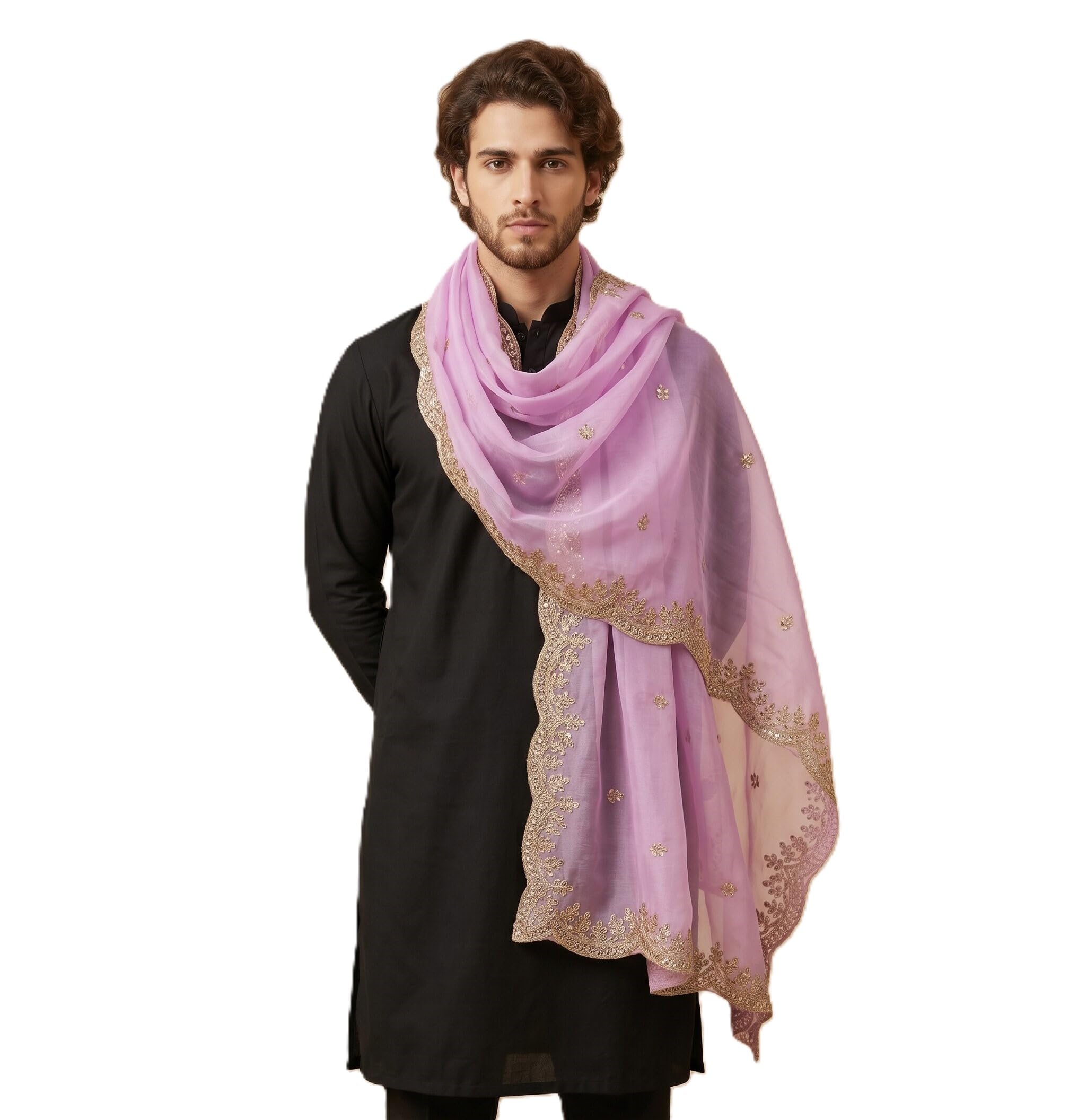 muffly Men’s Elegant Organza Dupatta with Scalloped Cutwork Border & Buti Embroidery | Lightweight Sheer Ethnic Dupatta-picture-30