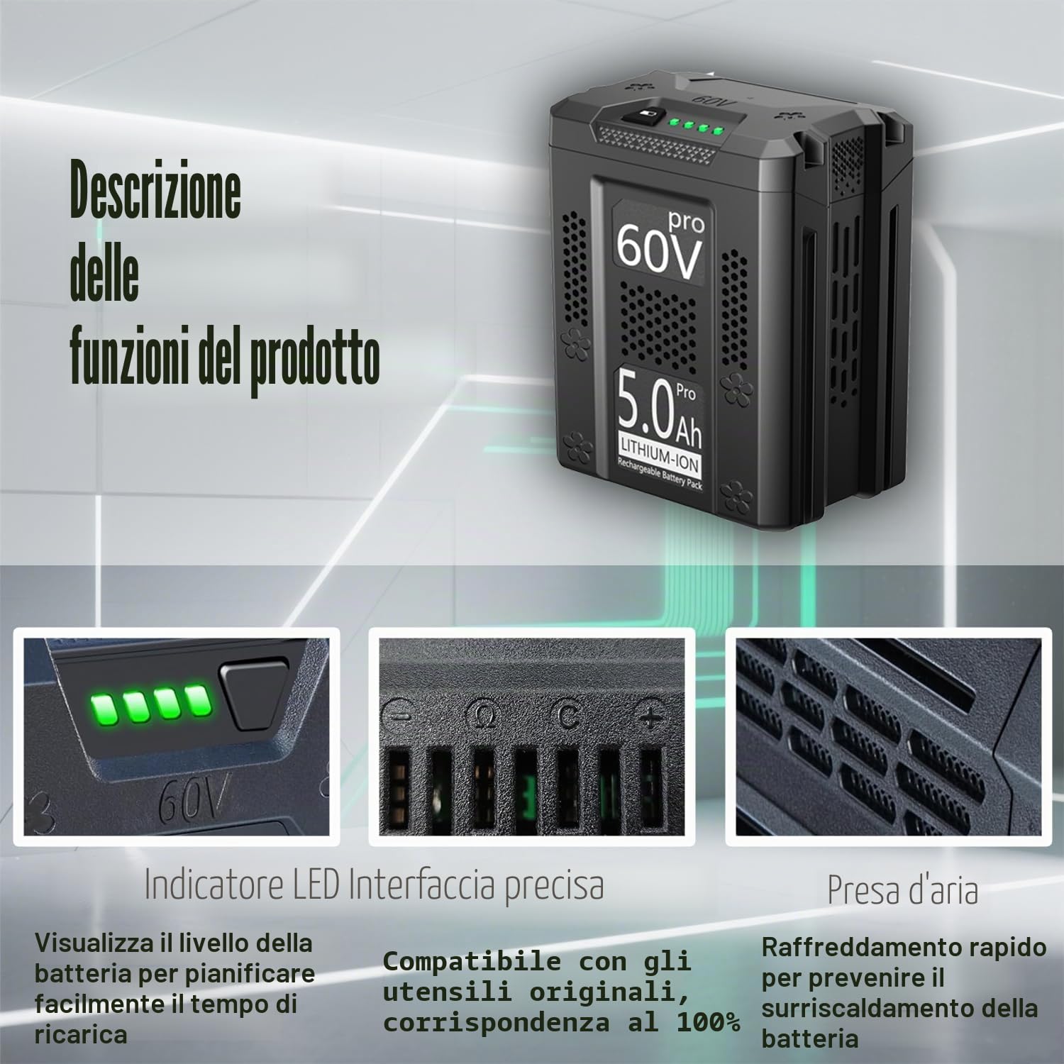 5.0Ah Ricambio per Greenworks 60V Batteria compatibile con gli strumenti della batteria Greenworks