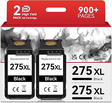 Printer Ink PG-275XL Compatible for Canon PG-275 Black Ink Cartridge 275 XL Work for Canon Pixma TR4720 TS3720 TS3522 TS3520 TS3722 TS3500 TR4722 TR4723 TR4700 TS3700 Printer 2 Pack