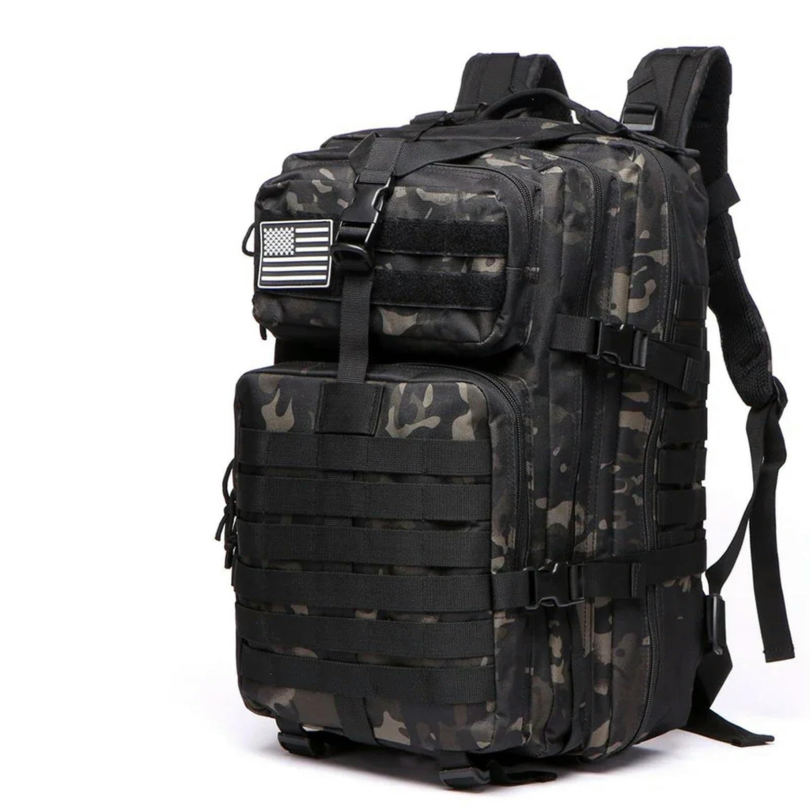 Aklisa 50L (Camo Black) Backpack 25L 50L Sturdy Nylon Waterproof Tactical Sports Trekking Fishing Camping Hiking Bag Backpack Outdoor Rucksacks