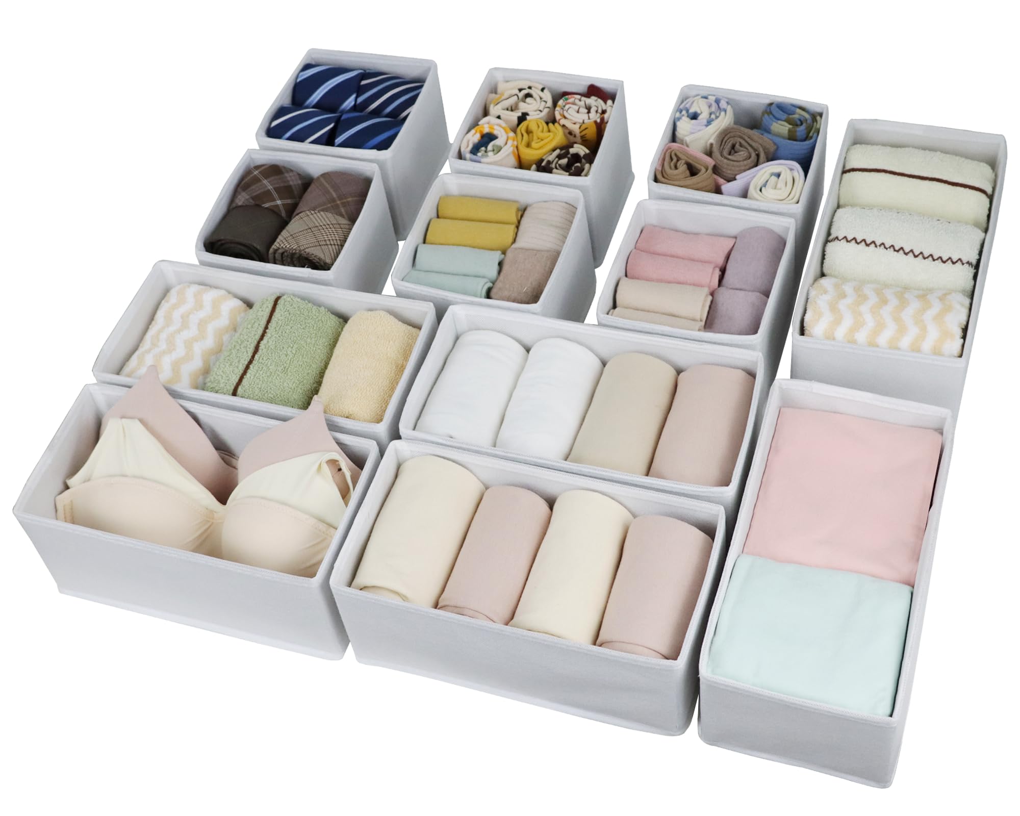 Fordonral Set mit 12 Schubladen-Organizer, Stoff-Schrank-Organizer und Aufbewahrungskörben, faltbarer Schubladenteiler für Kleidung, Socken, Krawatten, Unterwäsche, Schubladen-Organizer, Set von