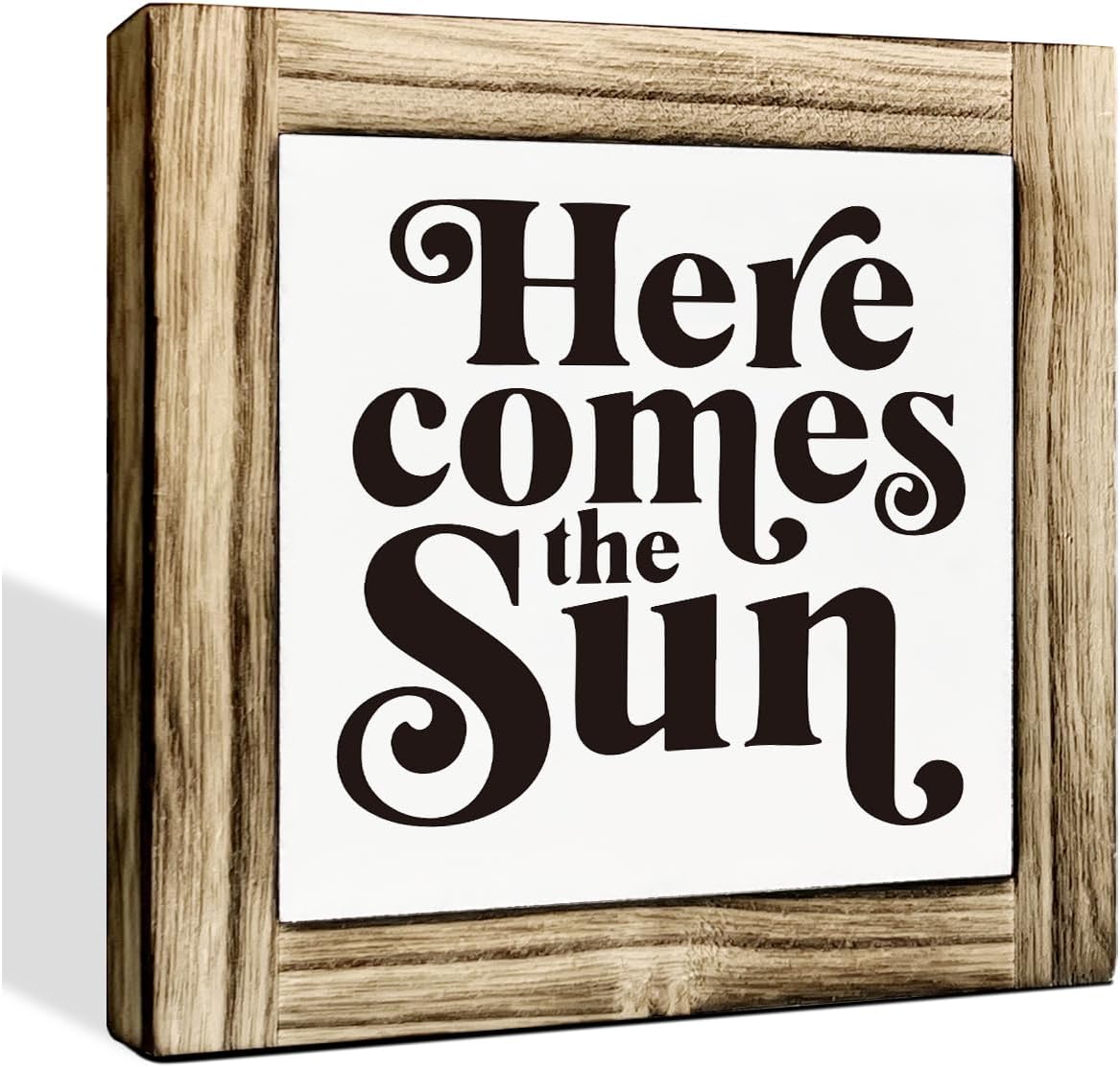 Here Comes the Sun Sign, Sunny Decor, Spring Summer Decor Sign, Decorative Plaque Box Sign, Rustic Table Sign, Sun Wood Sign, Tabletop Decor, Farmhouse Home Decor for Shelf, Housewarming Gift